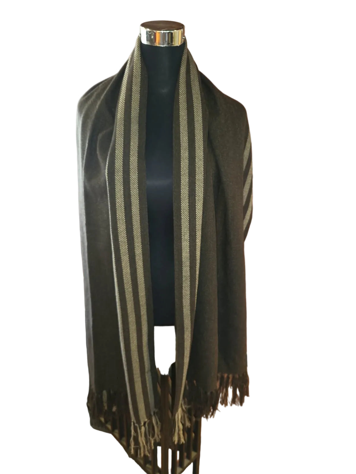 Chal / Piecera / Bufandón con Alpaca Café Moro  líneas Beige