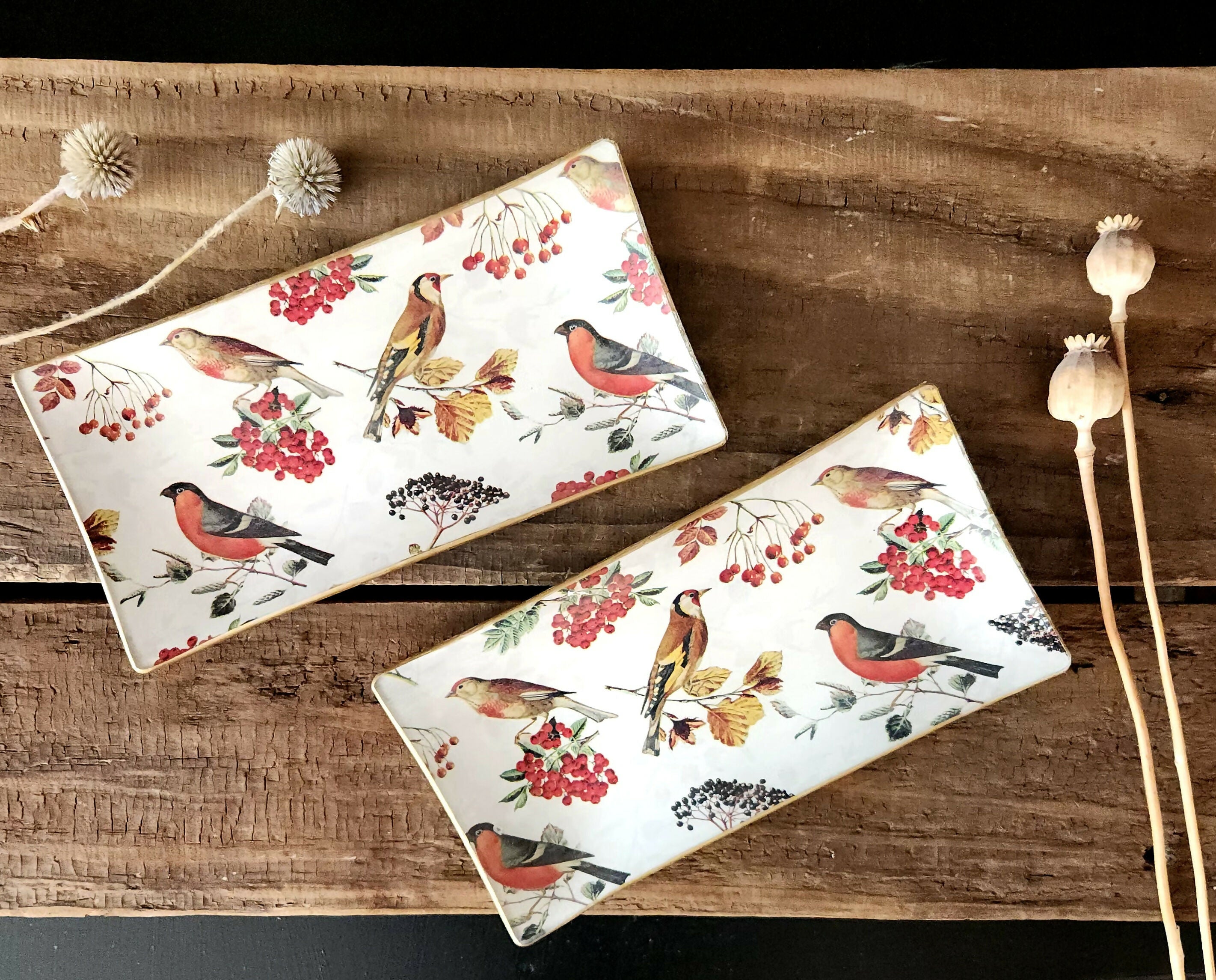 Bandeja Rectangular diseño aves y berries