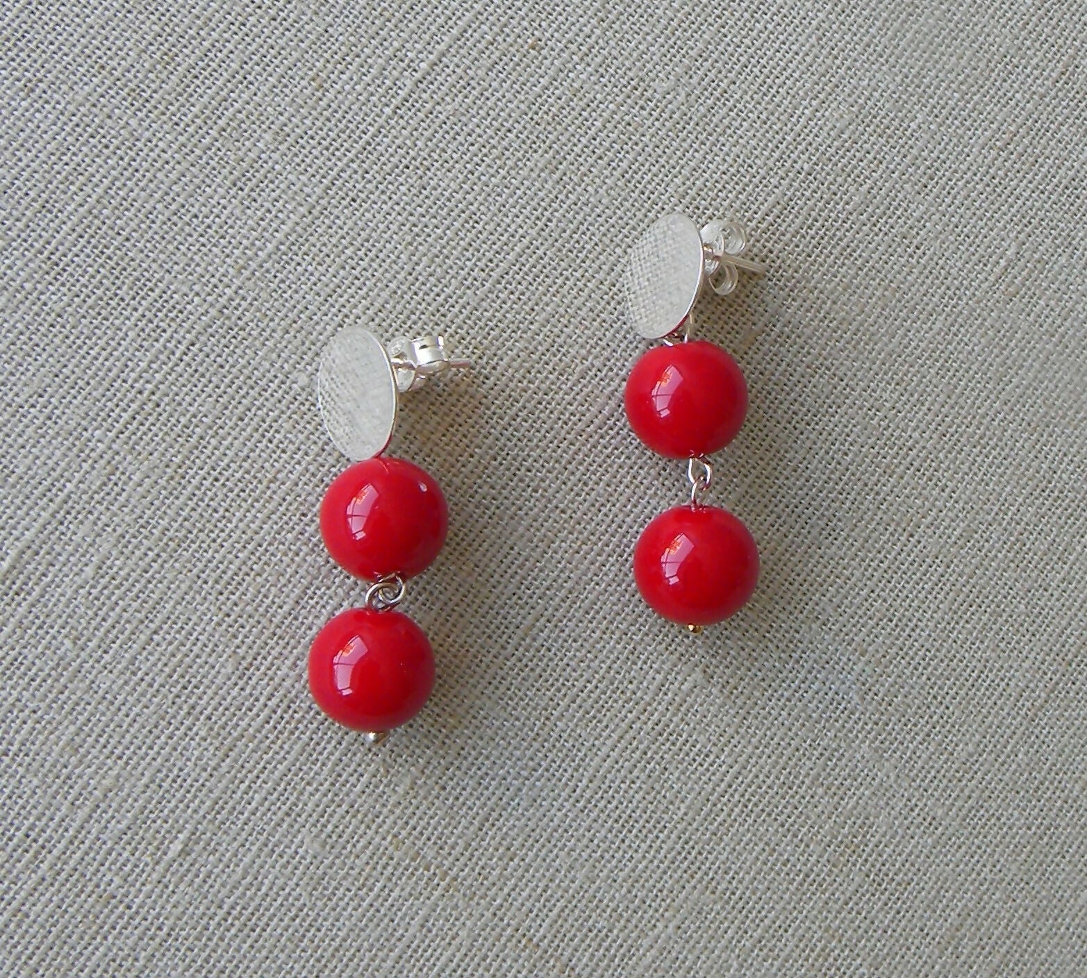 AROS PLATA JADE ROJO DOBLE
