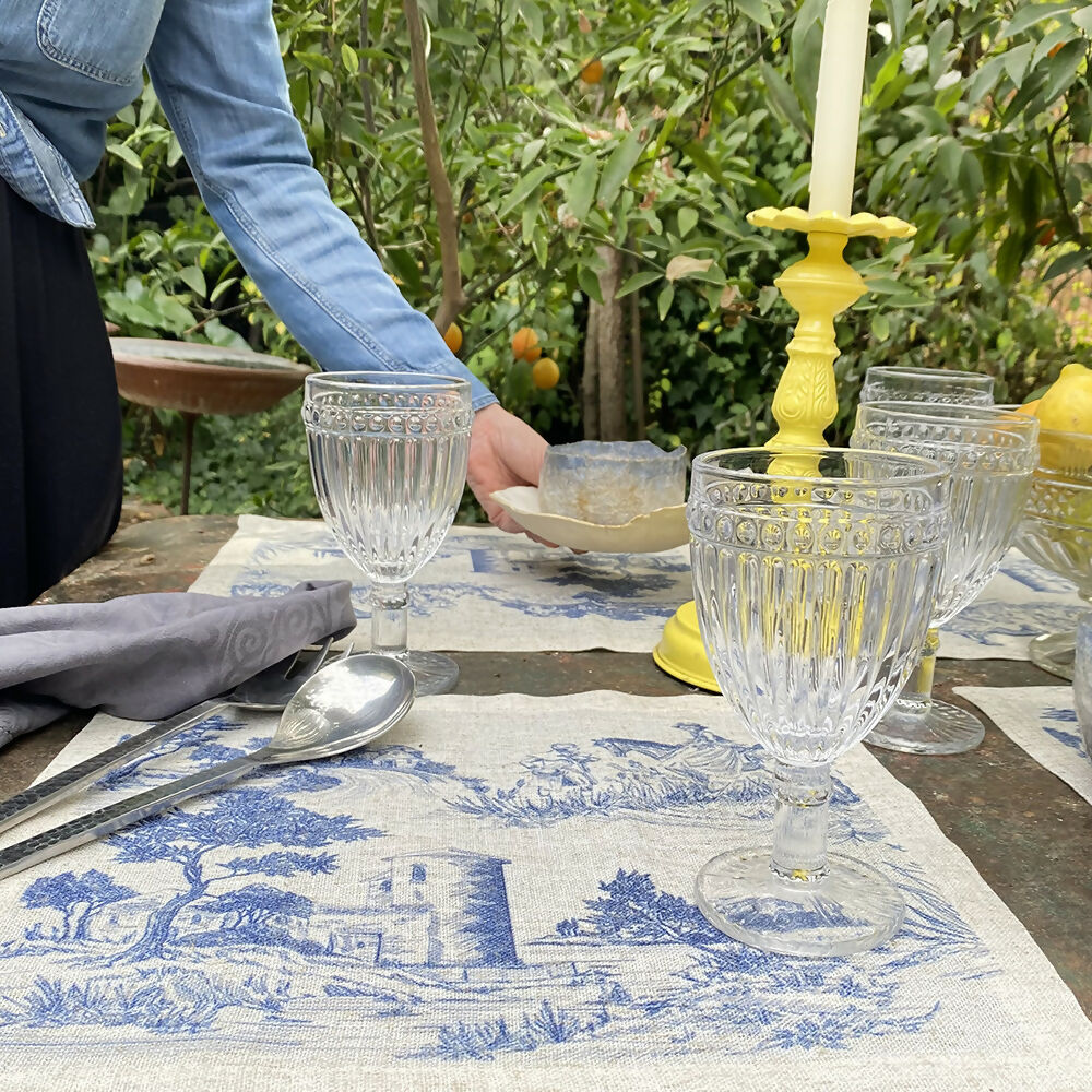 Set de Individuales Toile de Jouy Azul - Linet Natural,