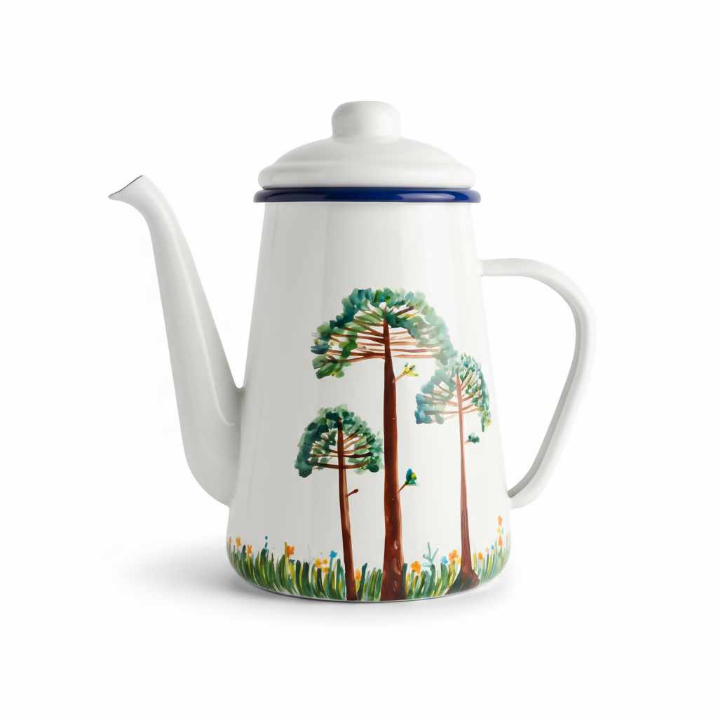 Tetera Enlozada Pintada a Mano - Bosque de Araucarias (1,2 L)