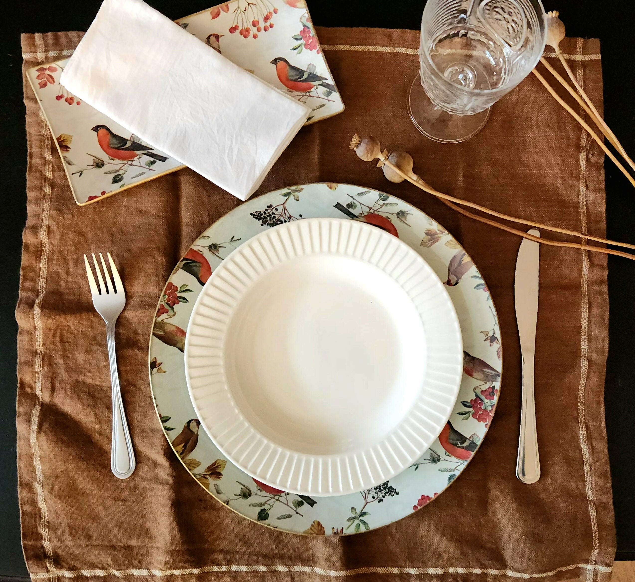 Bandeja Rectangular diseño aves y berries