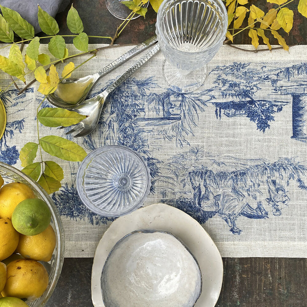 Camino de Mesa Toile de Jouy Azul - Linet Natural,