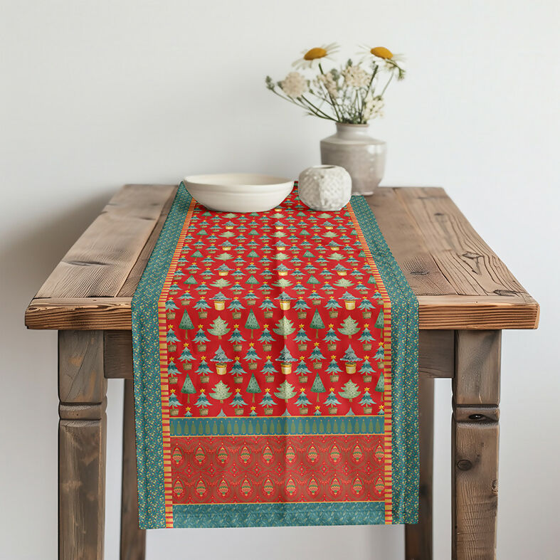 Camino de mesa Navidad - Pinitos azules