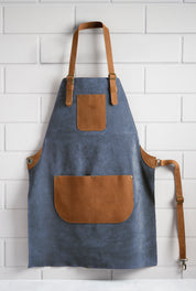 Pechera Cuero Reno Azul Piedra con Bolsillos Cuero