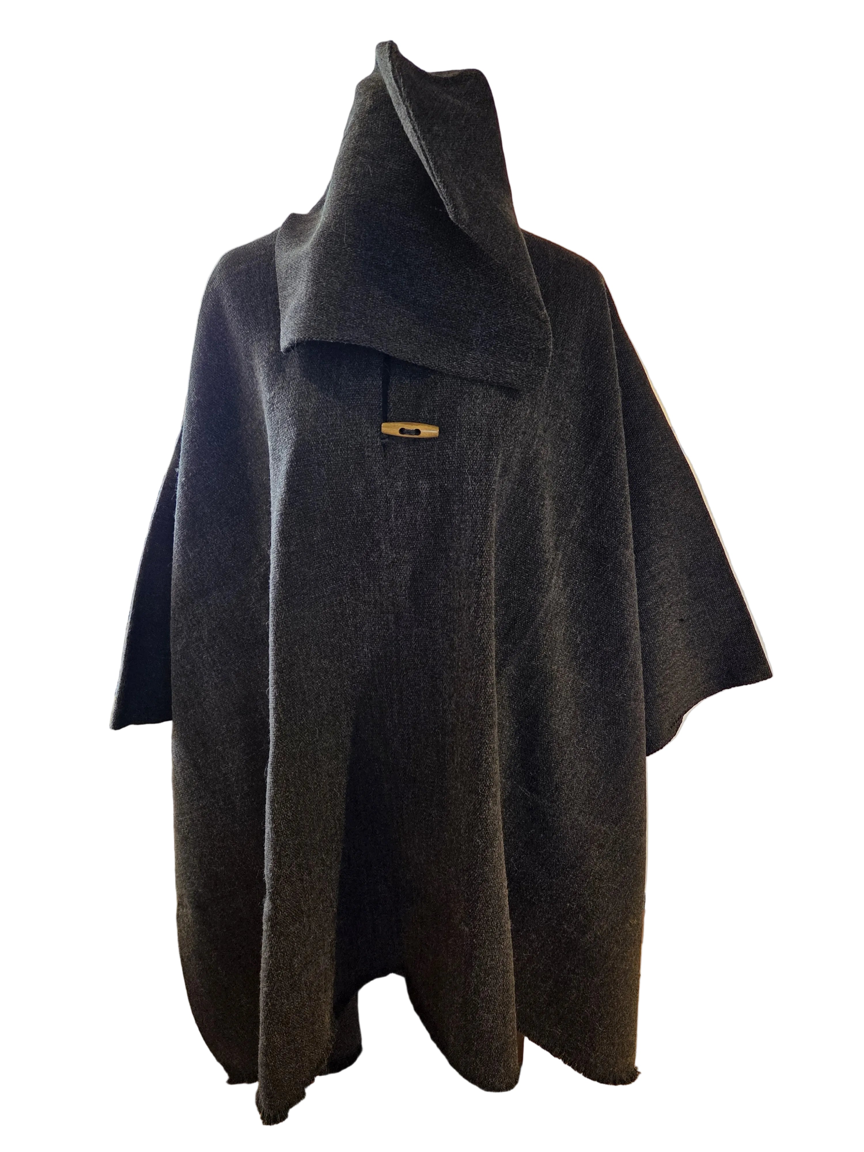 Poncho Tradicional con Capucha -  Lana y Alpaca  - Gris Marengo