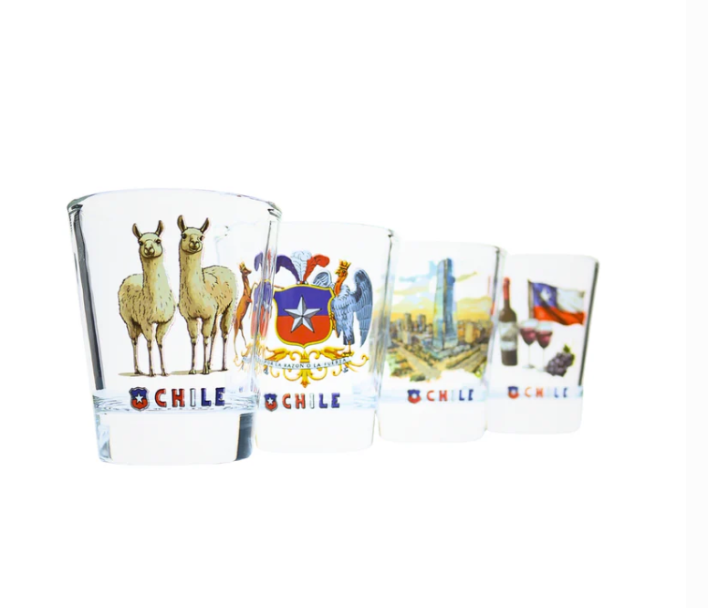 Set 4 Vasos Shot Tequileros 40 ml Chile Souvenir - Creado en Chile