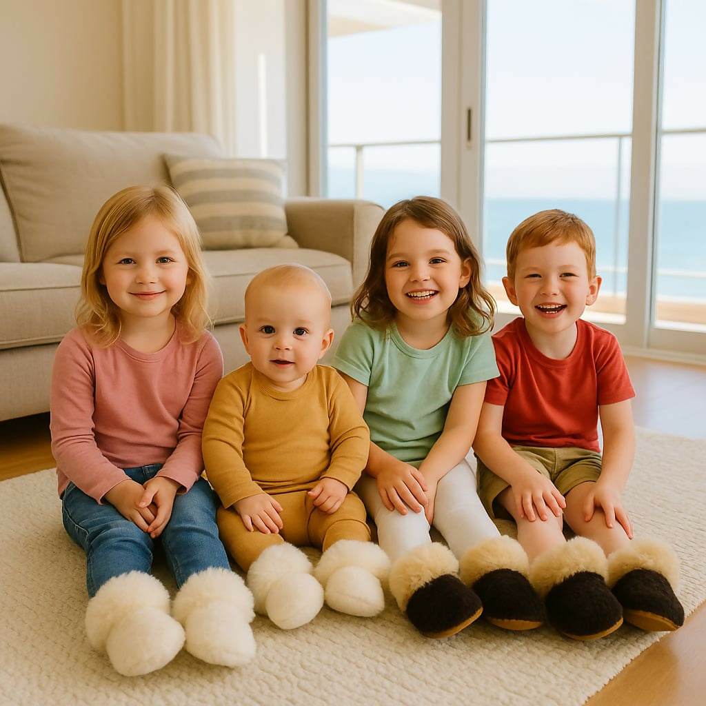 Pantuflas De Oveja Lana Natural Blanca Tallas Infantil Unisex