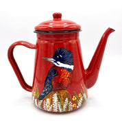 Tetera pintada a mano enlozada con diseño Martin Pescador. 1,2 L