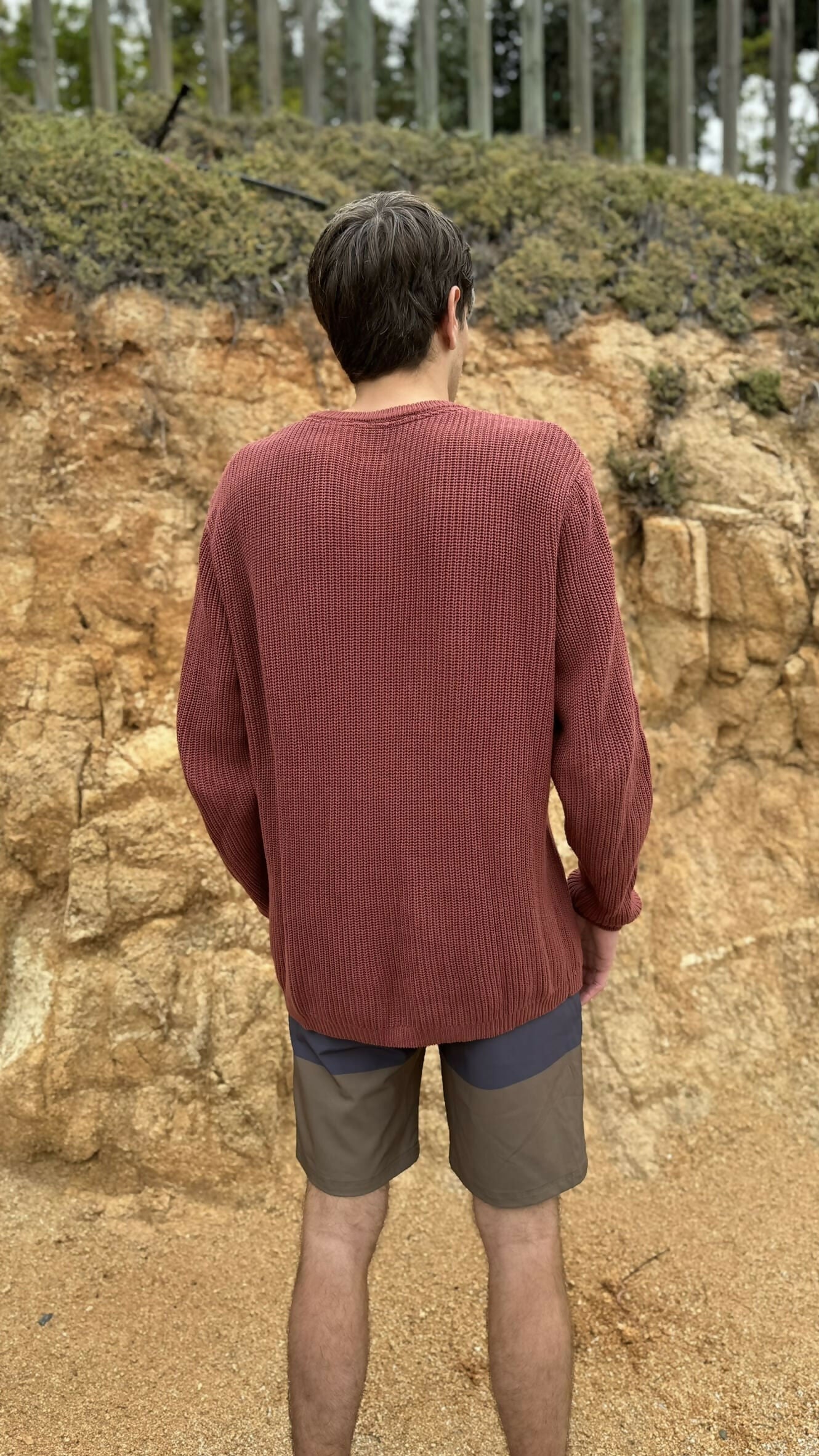 chaleco waffle burdeo