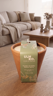 Vela Artesanal en Greda Quillay y Madera Nativa – Esencia Andina, Ulmmo