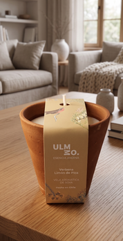Vela Artesanal en Greda Verbena y Limón de Pica – Esencia Andina, Ulmmo