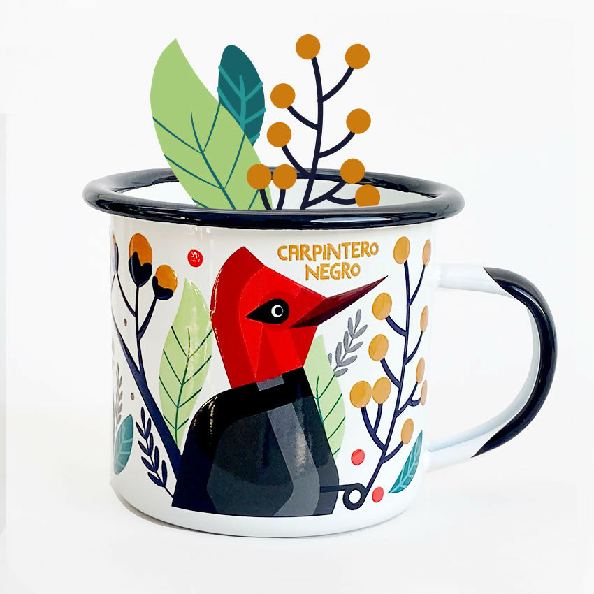 1 Taza Enlozada Carpintero Negro
