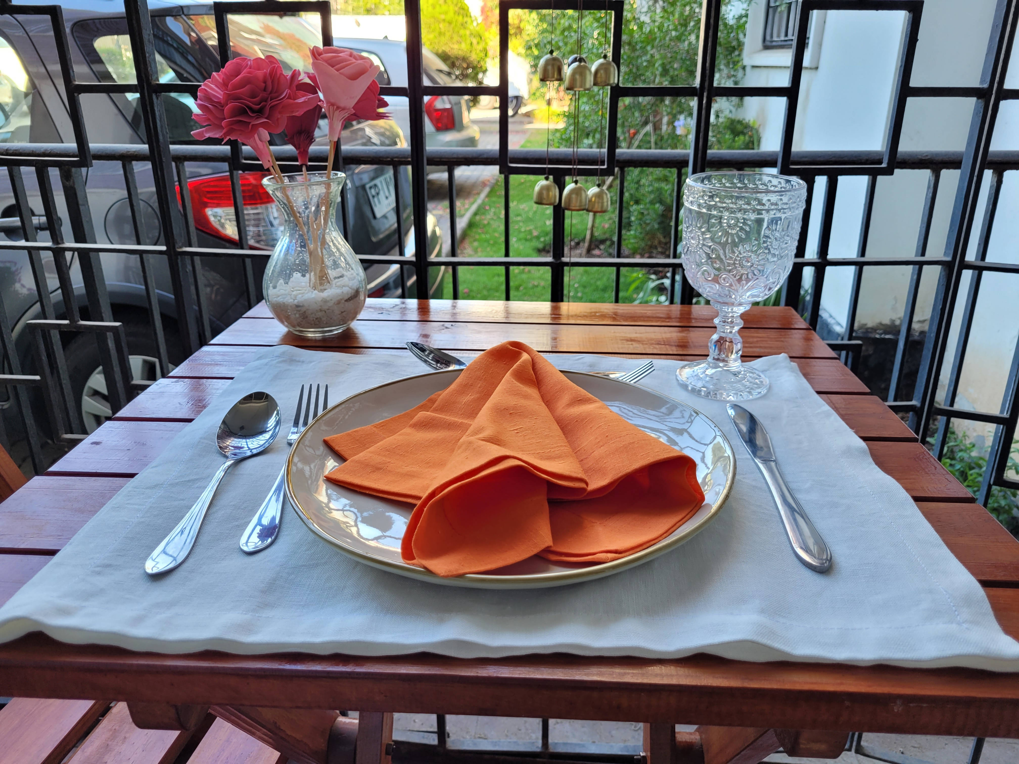 Servilletas lino poliester naranja ideal para terraza, pack de 4