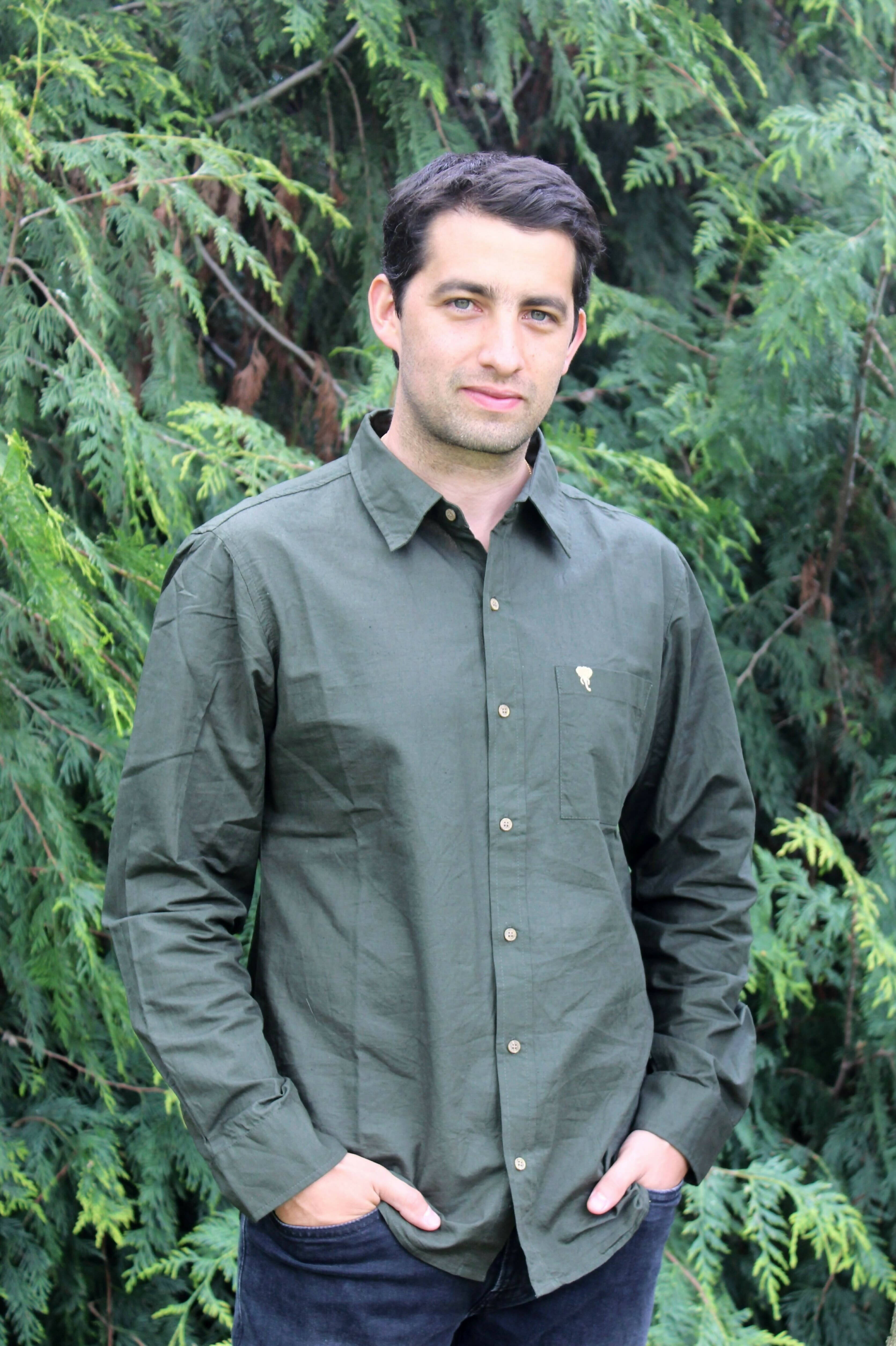 Camisa Kashan Verde Musgo Algodón de India y Lino