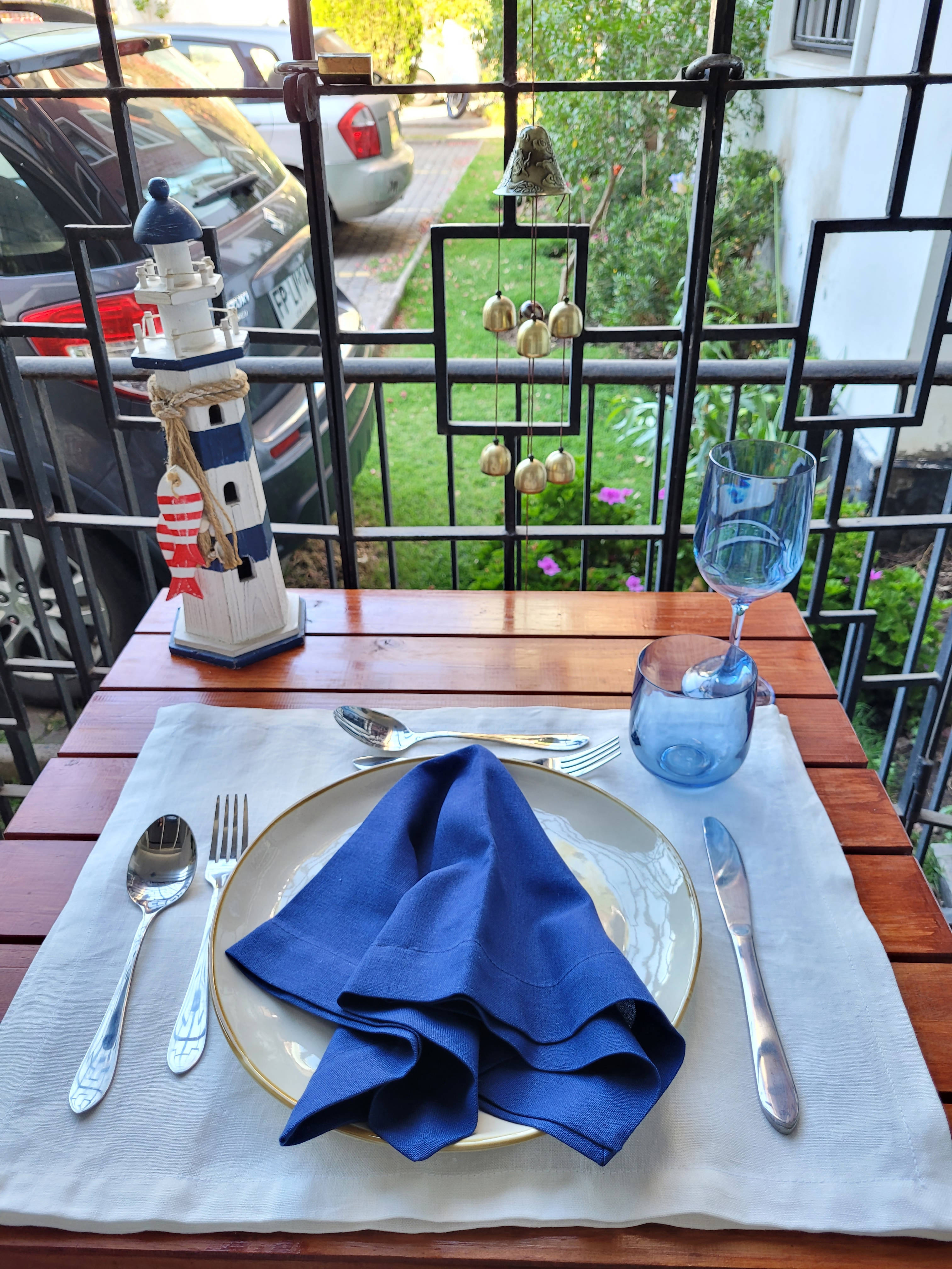 Servilletas lino algodon azul, pack de 4