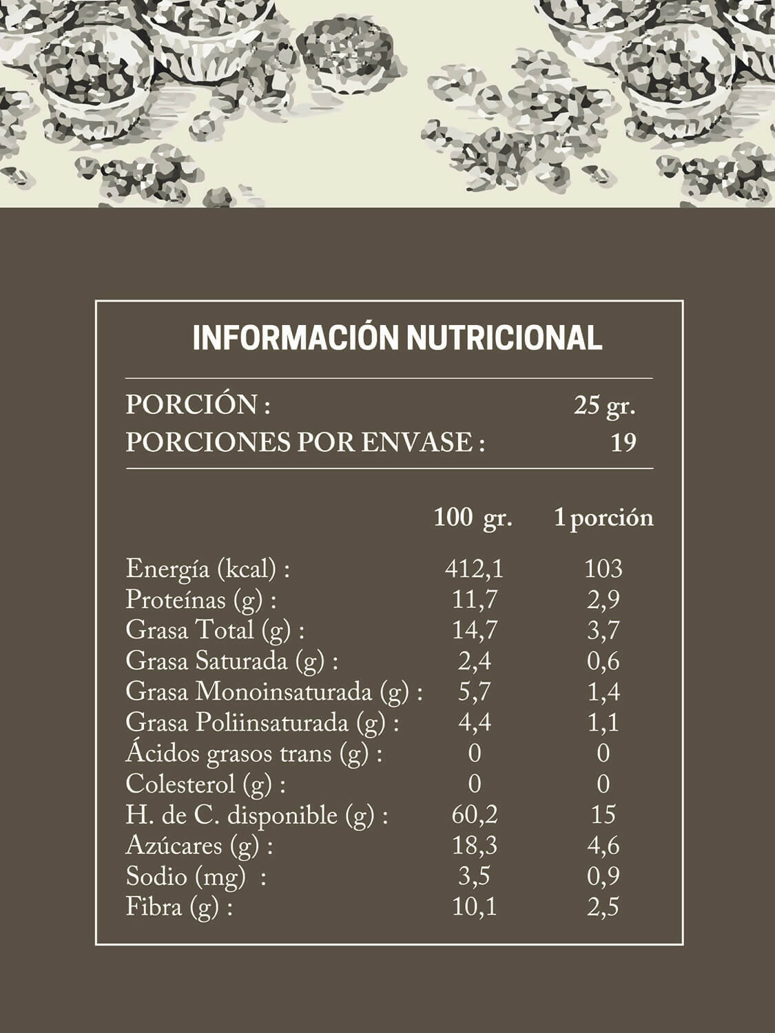 tabla nutricional granola healthy nutella daoro