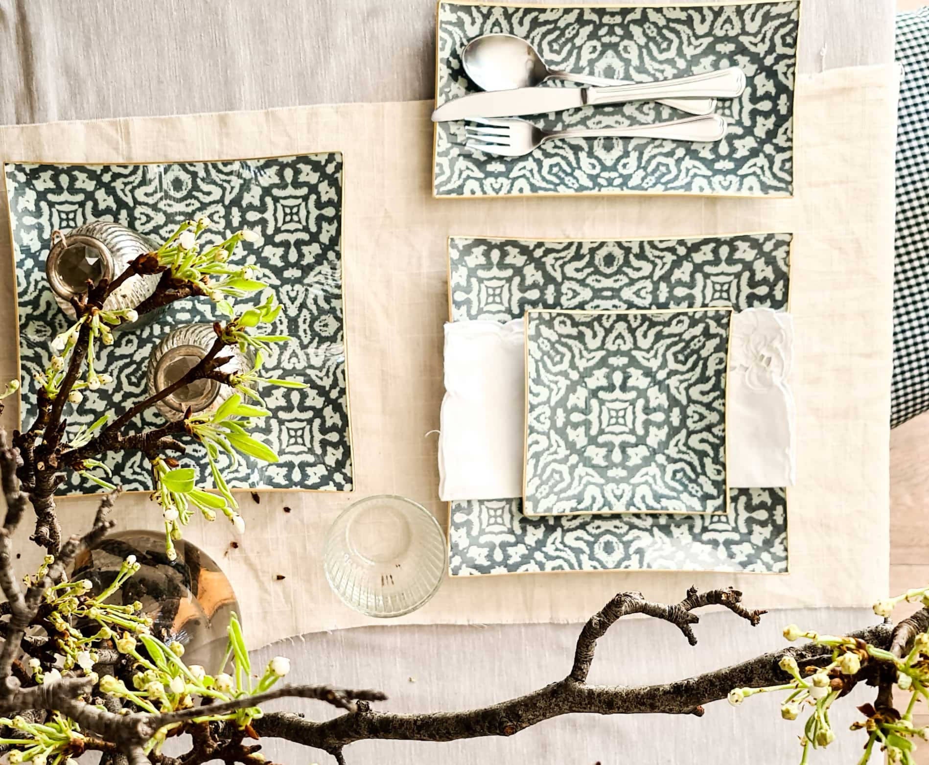 Plato cuadrado 15 cm, Etnico azul