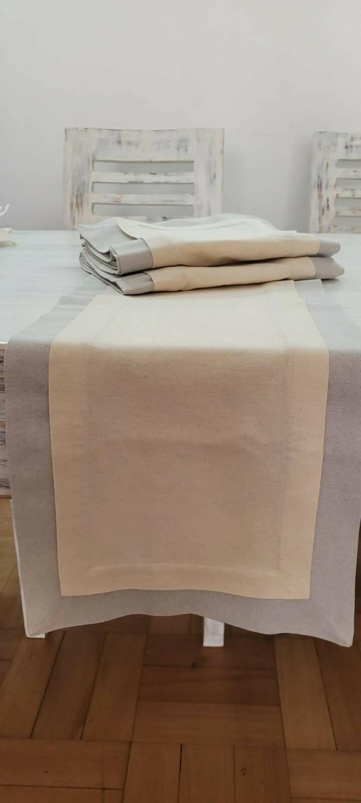 CAMINO DE MESA LINO DOBLE COSTURA CRUDO/TAUPE