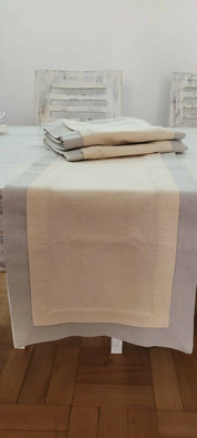 CAMINO DE MESA LINO DOBLE COSTURA CRUDO/TAUPE