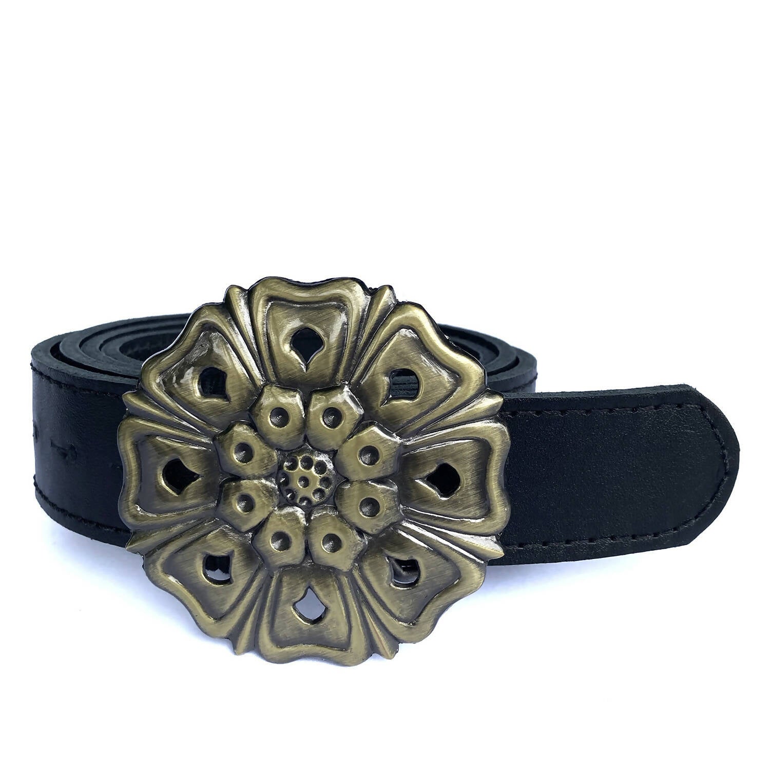 Cinturón cuero Clavel oro negro