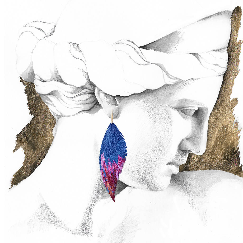 Aros Pluma Azul y Fucsia