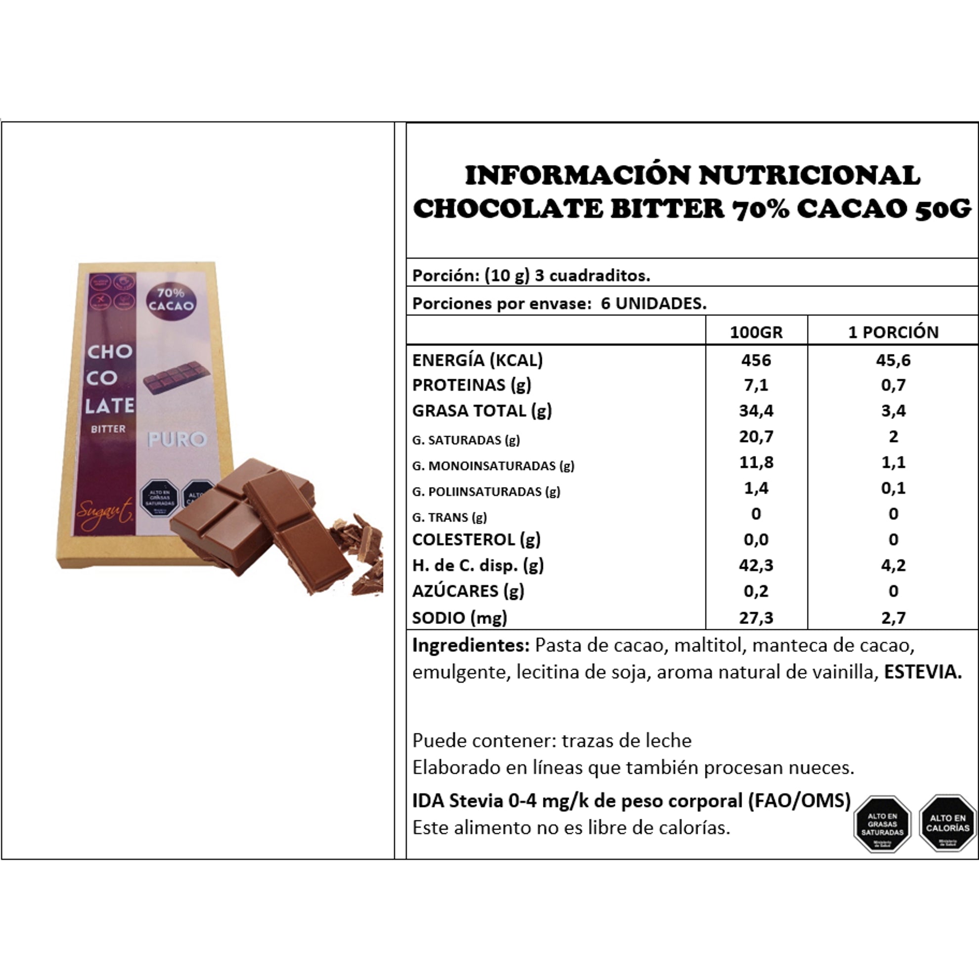 Chocolate Bitter 70% Cacao 50gr