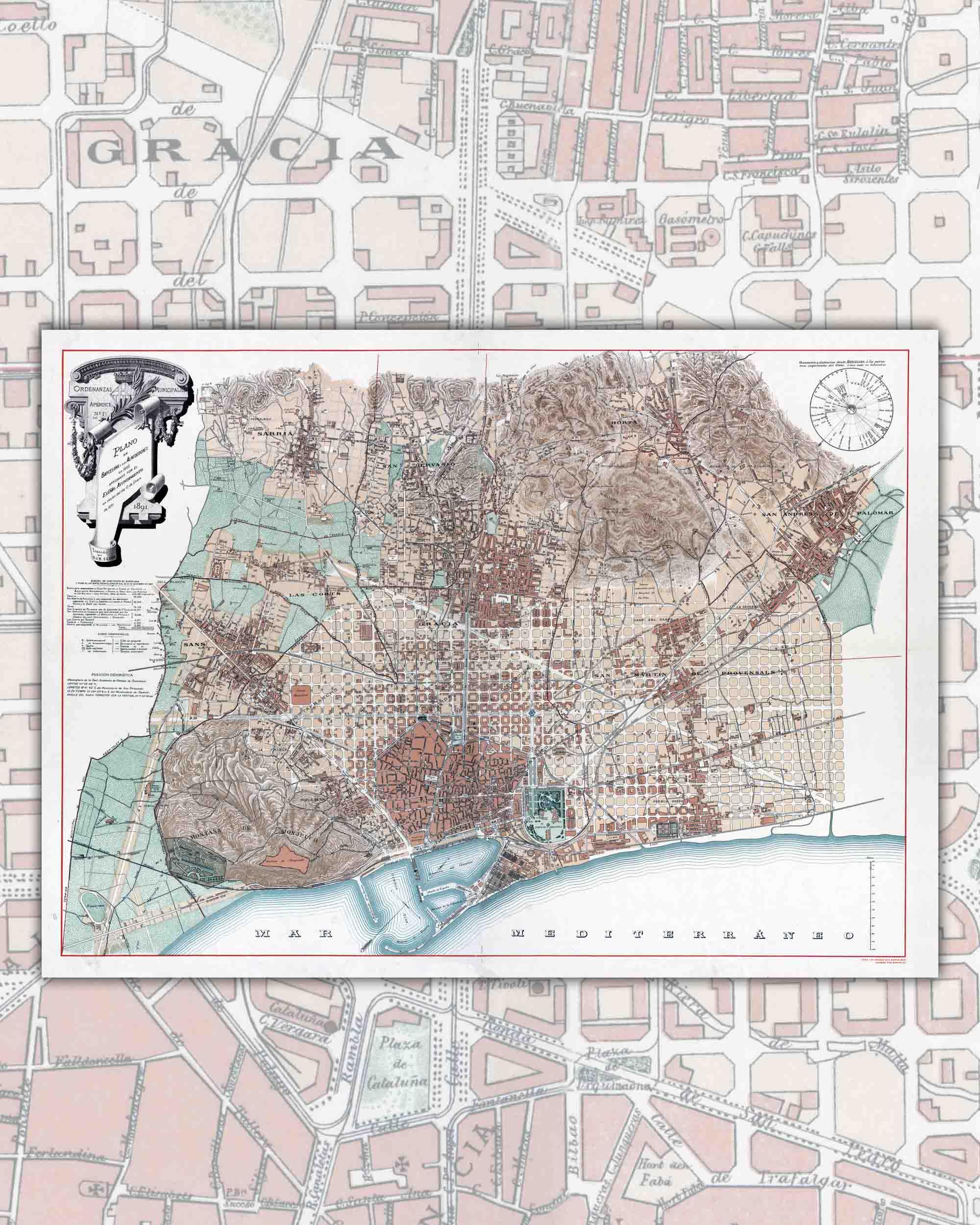 Mapa de Barcelona antiguo - Lámina - Mappin