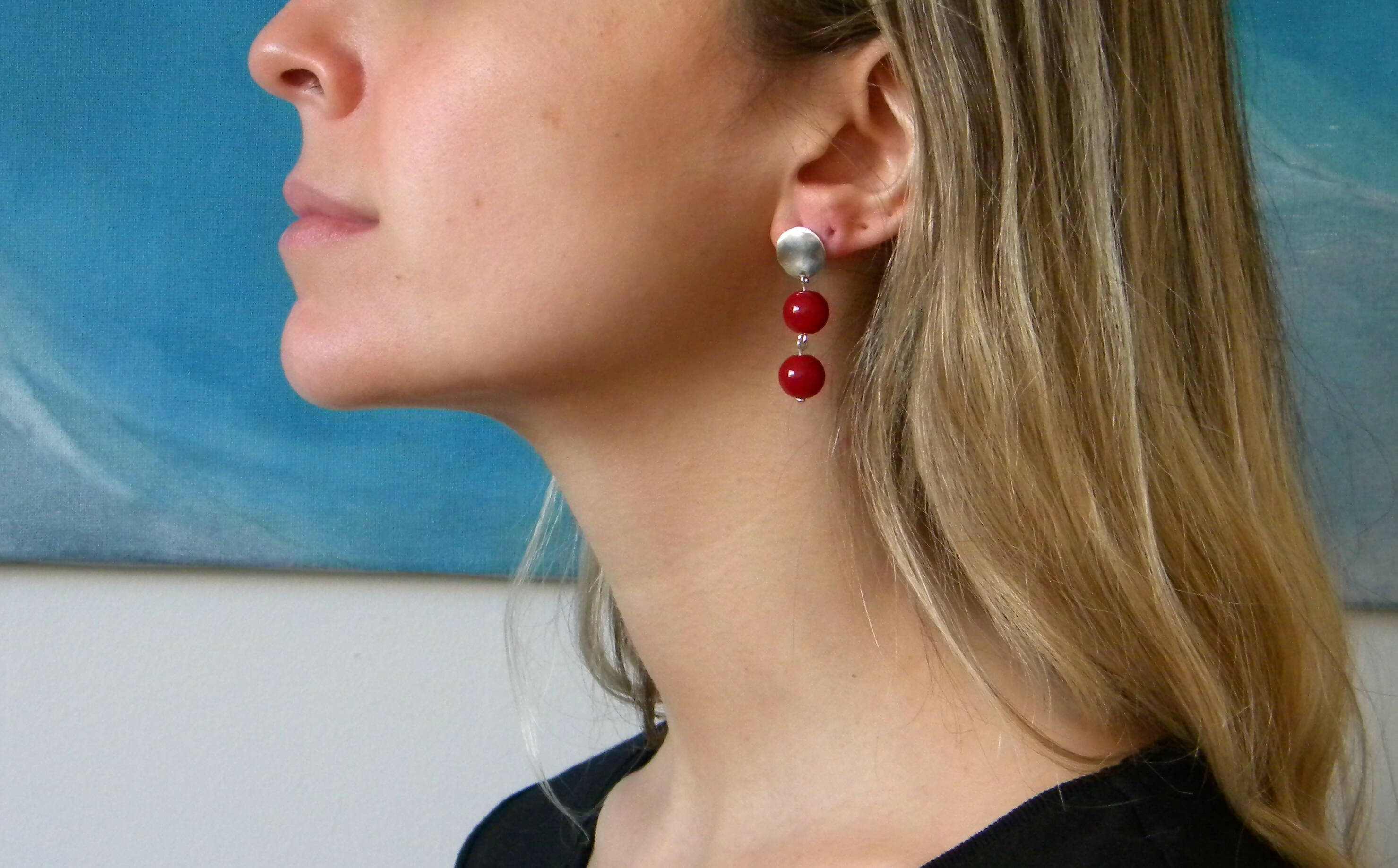 AROS PLATA JADE ROJO DOBLE