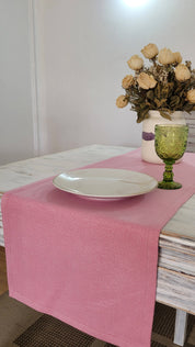 Camino de mesa de lino tono rosado pastel