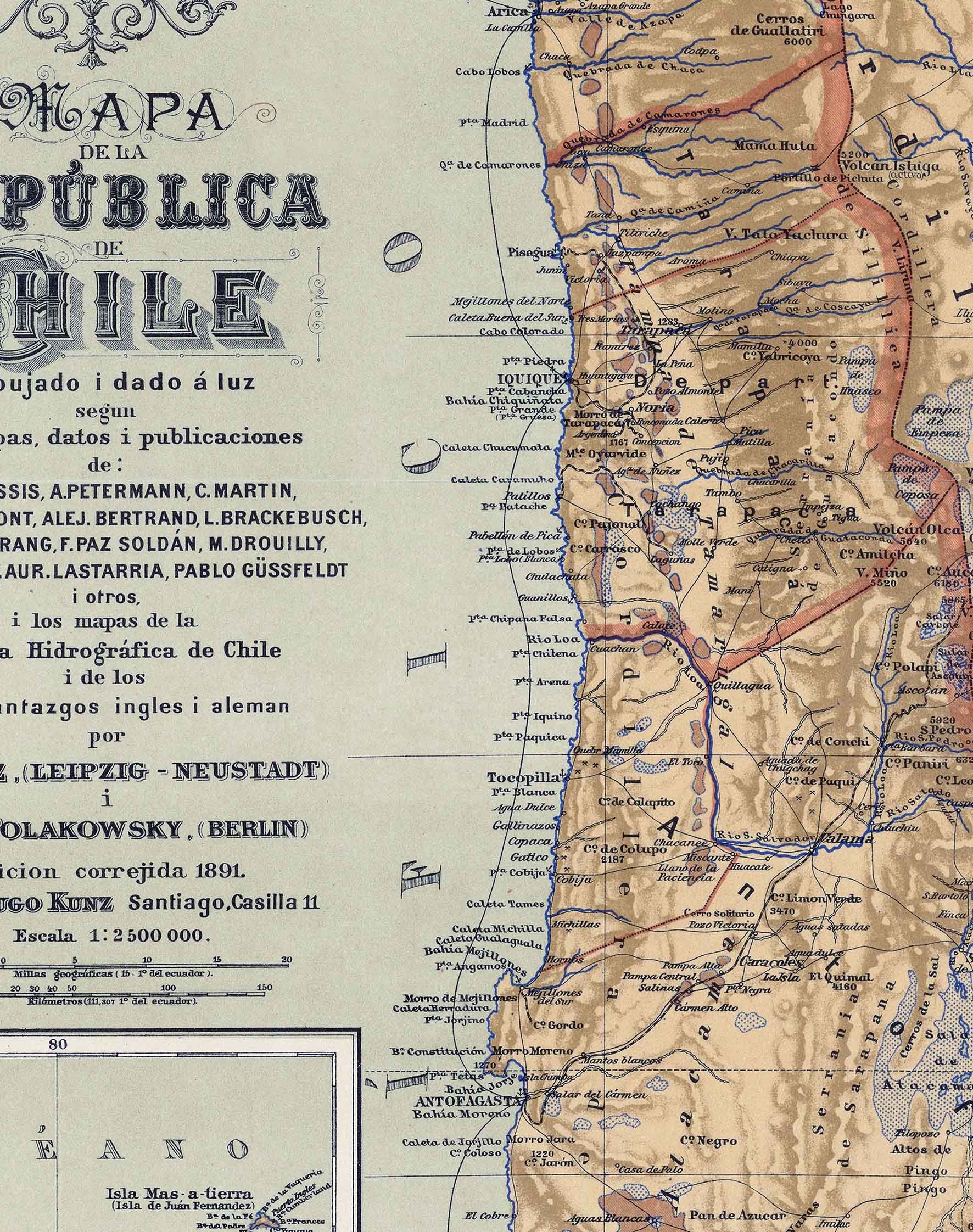 Mapa de Chile en 1891 - Lámina