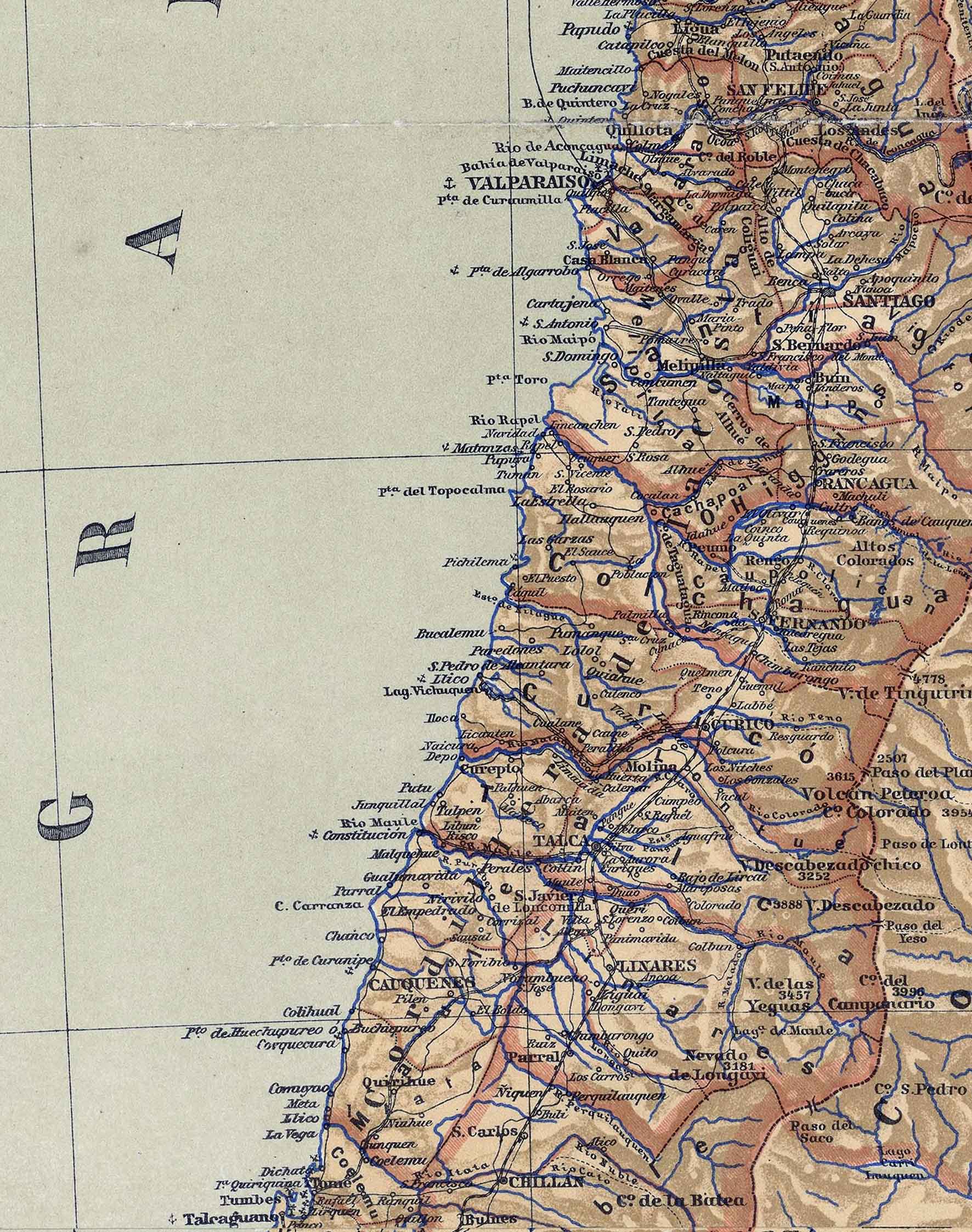 Mapa de Chile en 1891 - Enmarcado A PEDIDO