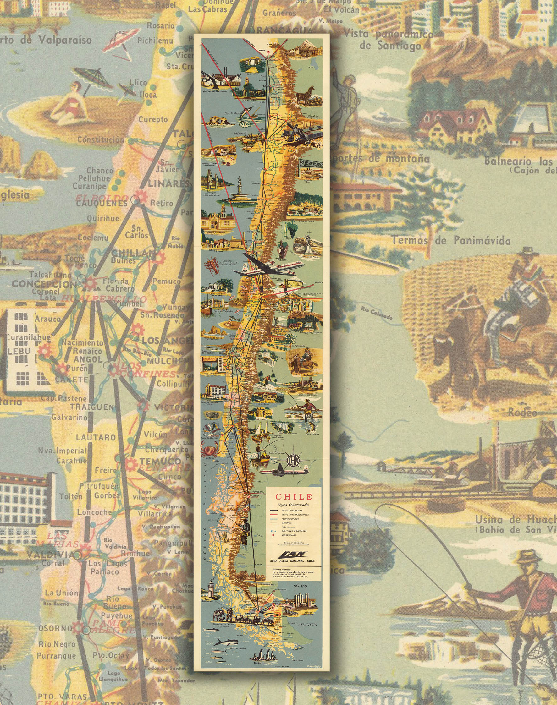 Mapa de Chile ilustrado de 1955 - Lámina