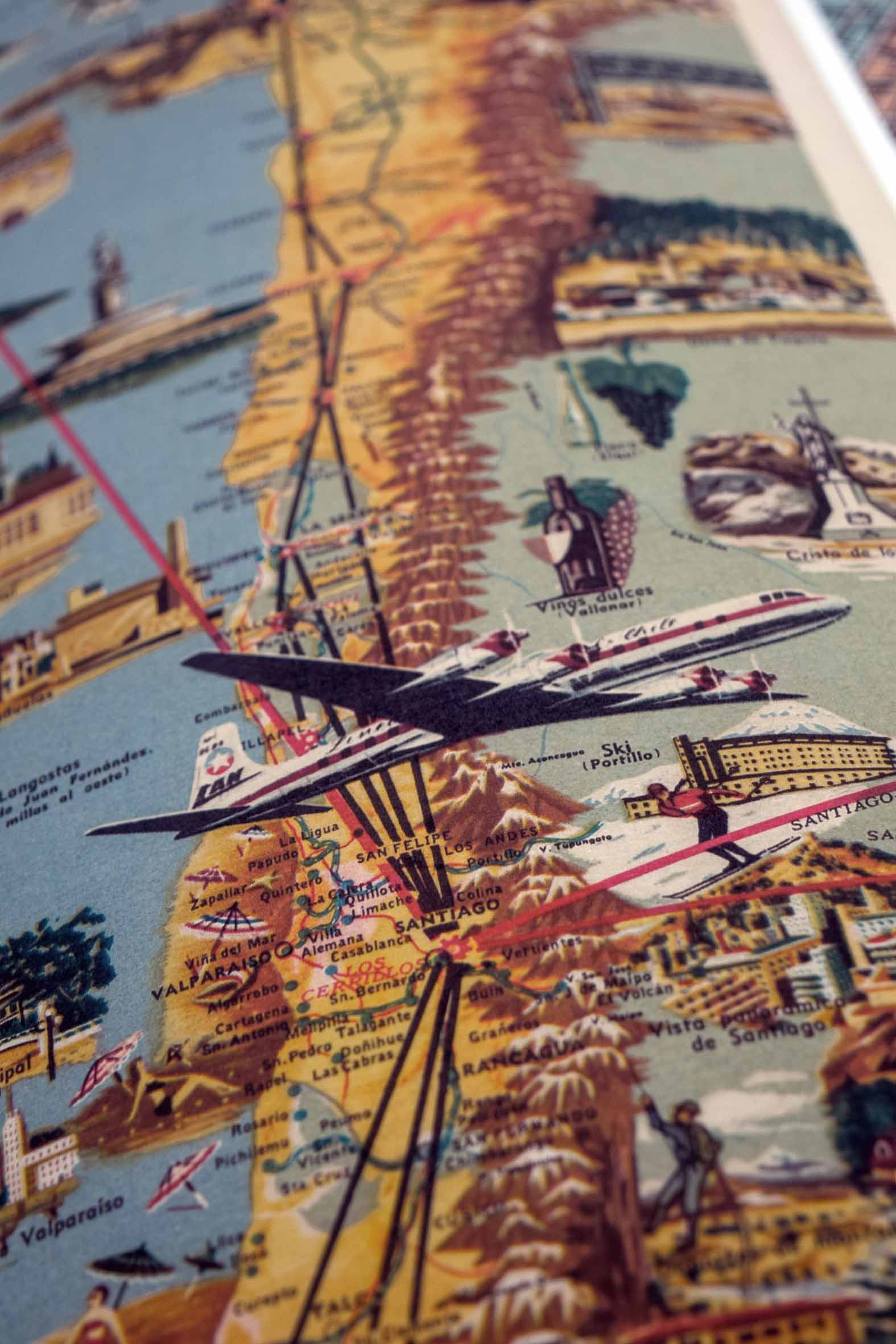 Mapa de Chile ilustrado de 1955 - Enmarcado A PEDIDO