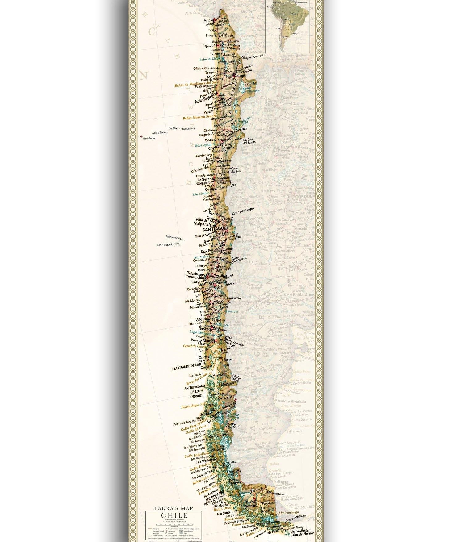 Mapa de Chile 2022 Sepia - Lámina - Mappin