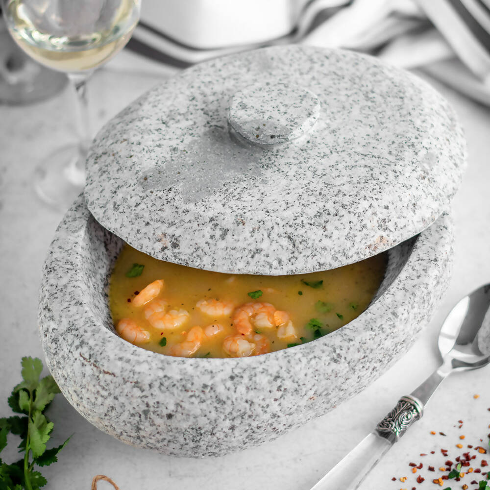 Mortero de piedra con tapa XL