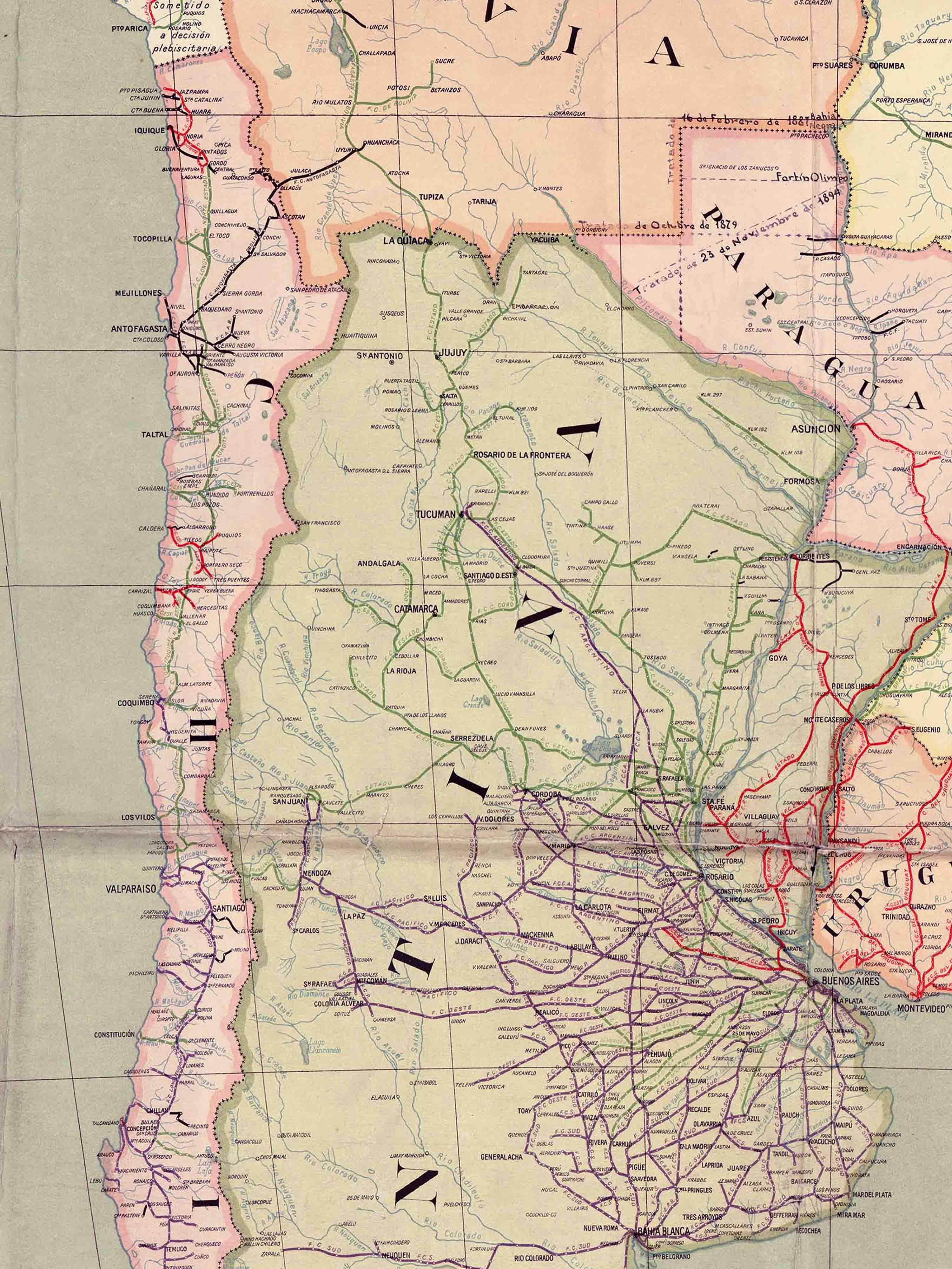 Mapa de Ferrocarriles de Sudamérica, 1927 - Lámina - Mappin