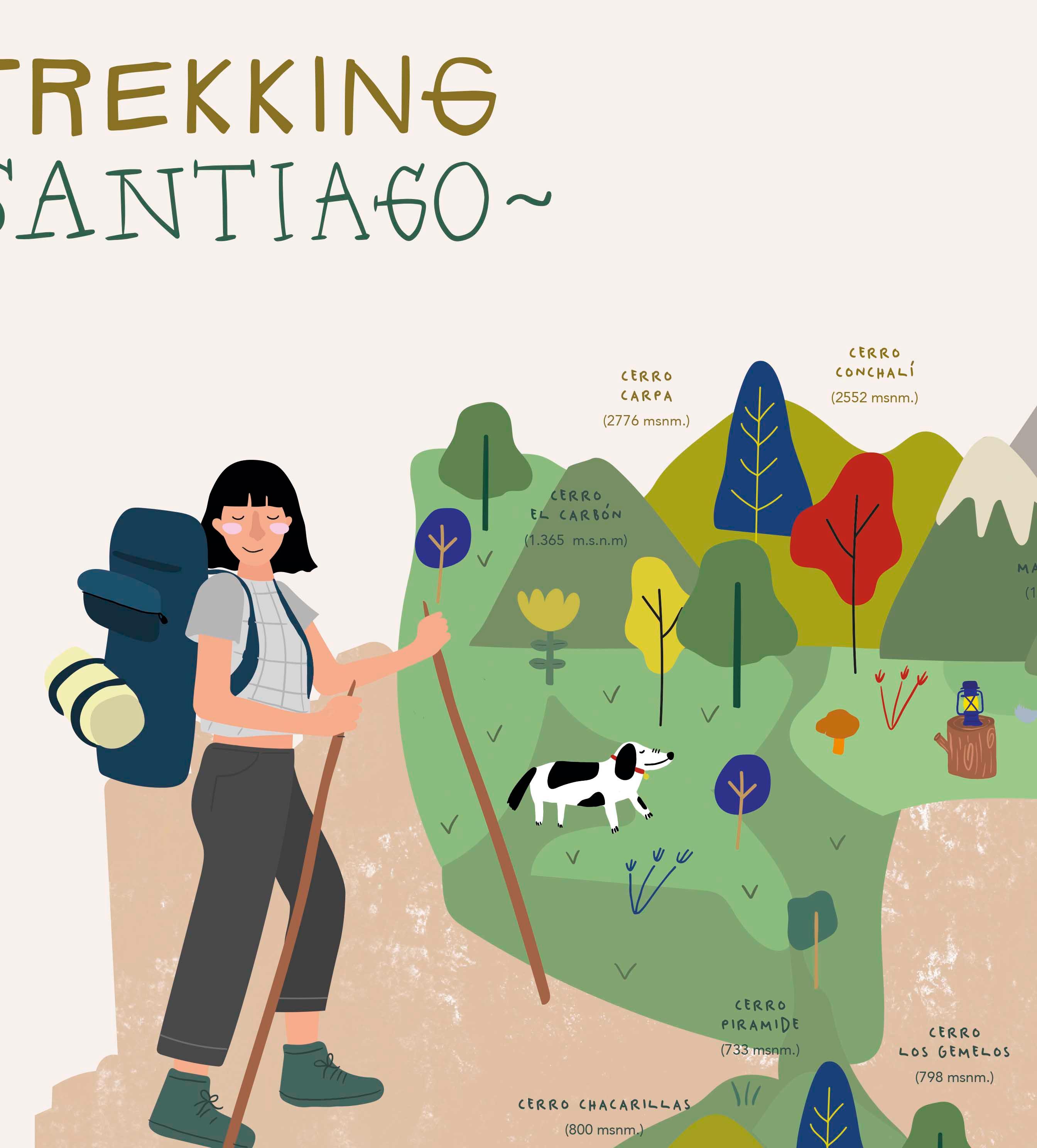Mapa de Trekking en Santiago - Enmarcado - Mappin