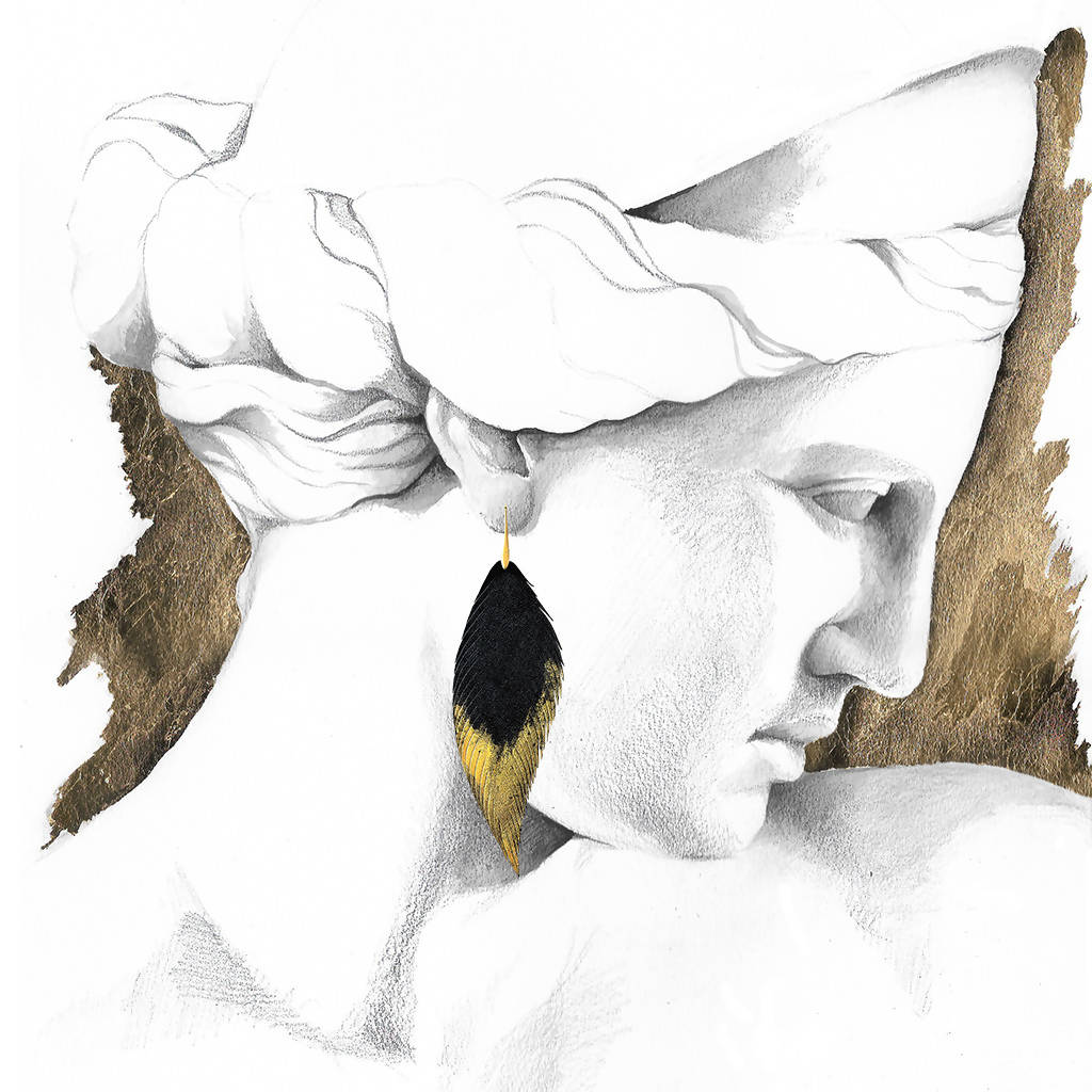 Aros Pluma Negro y Dorado