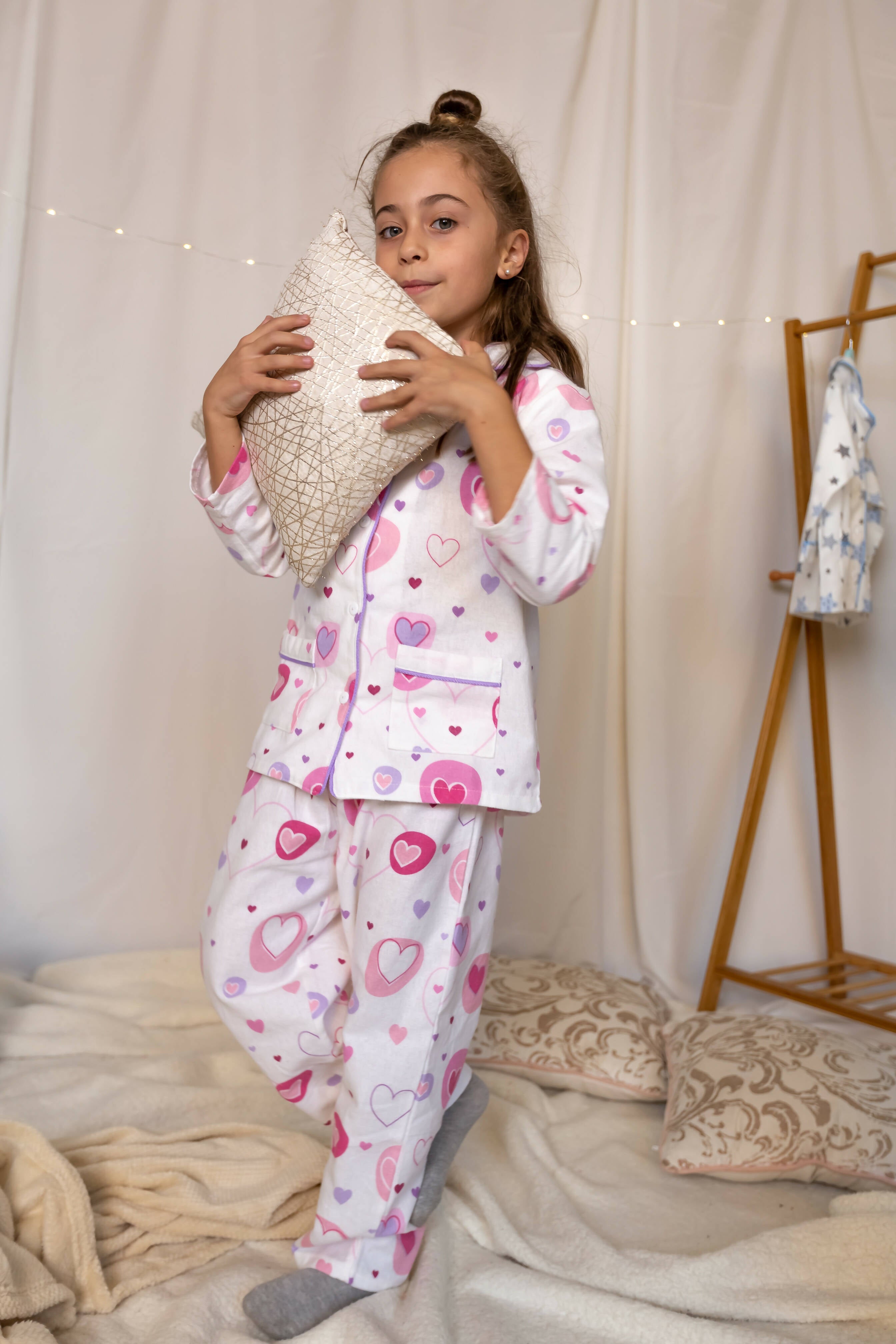 Pijama Infantil Corazones Lila