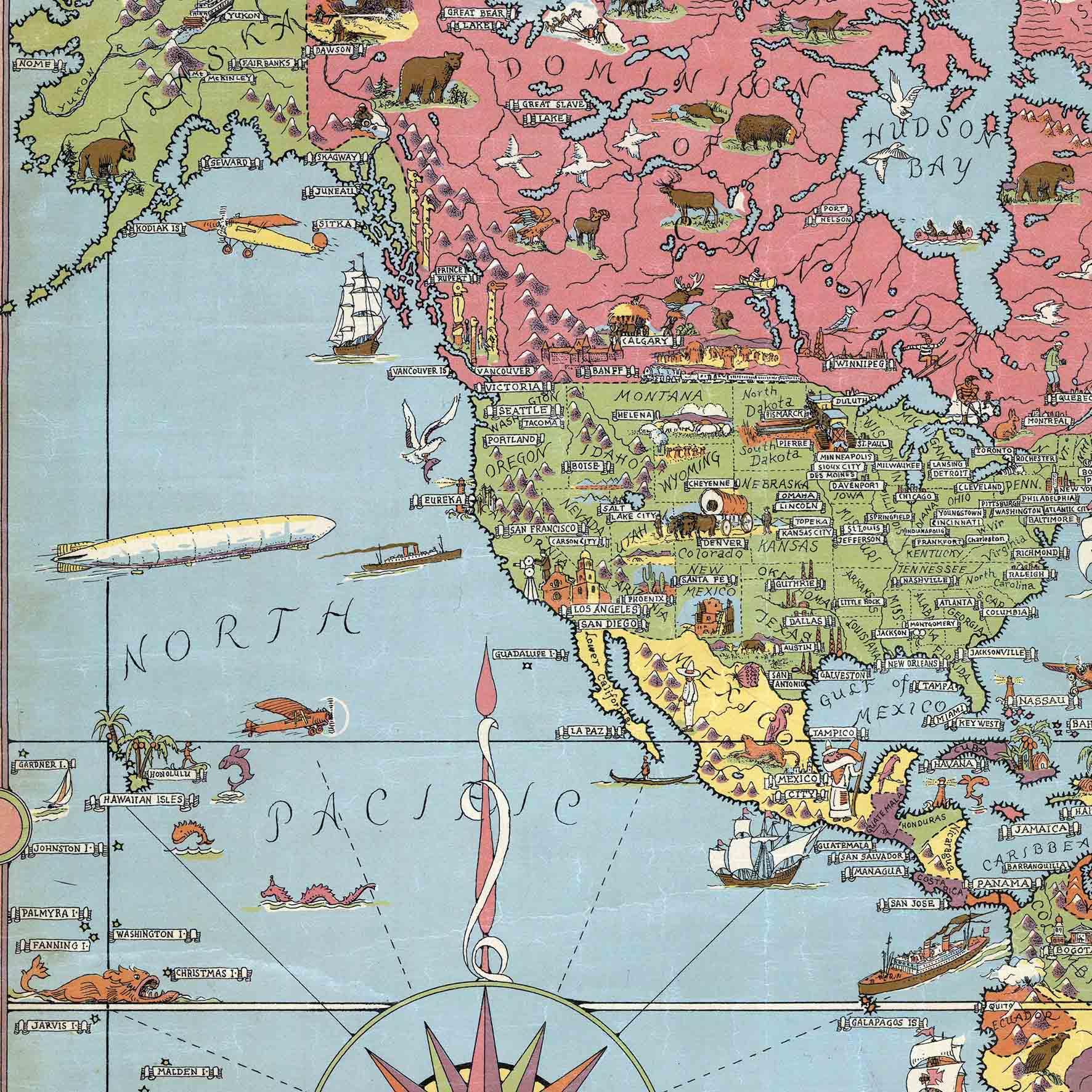 Mapa Mundi ilustrado de 1931 - Enmarcado - Mappin