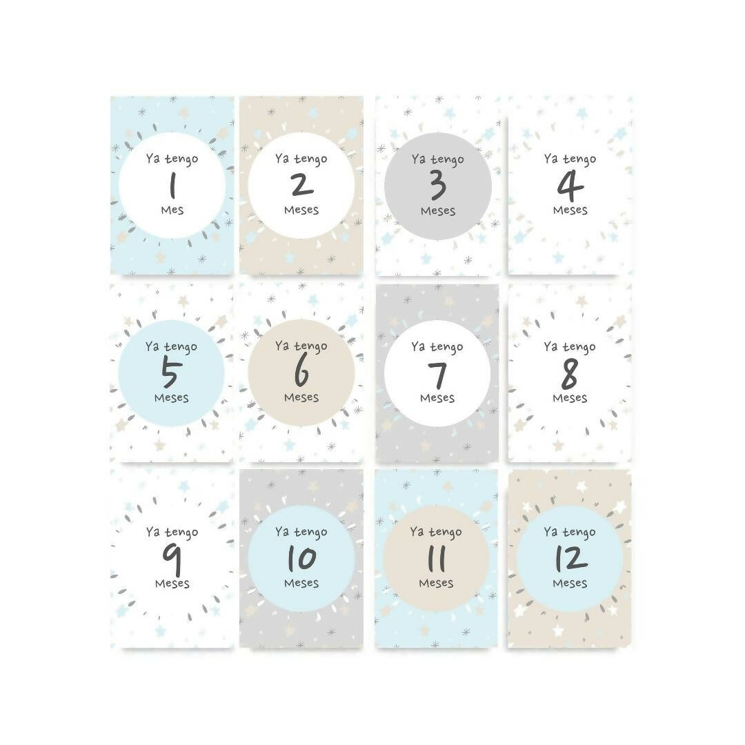 Tarjetas Meses Bebé "Tempo Gris"