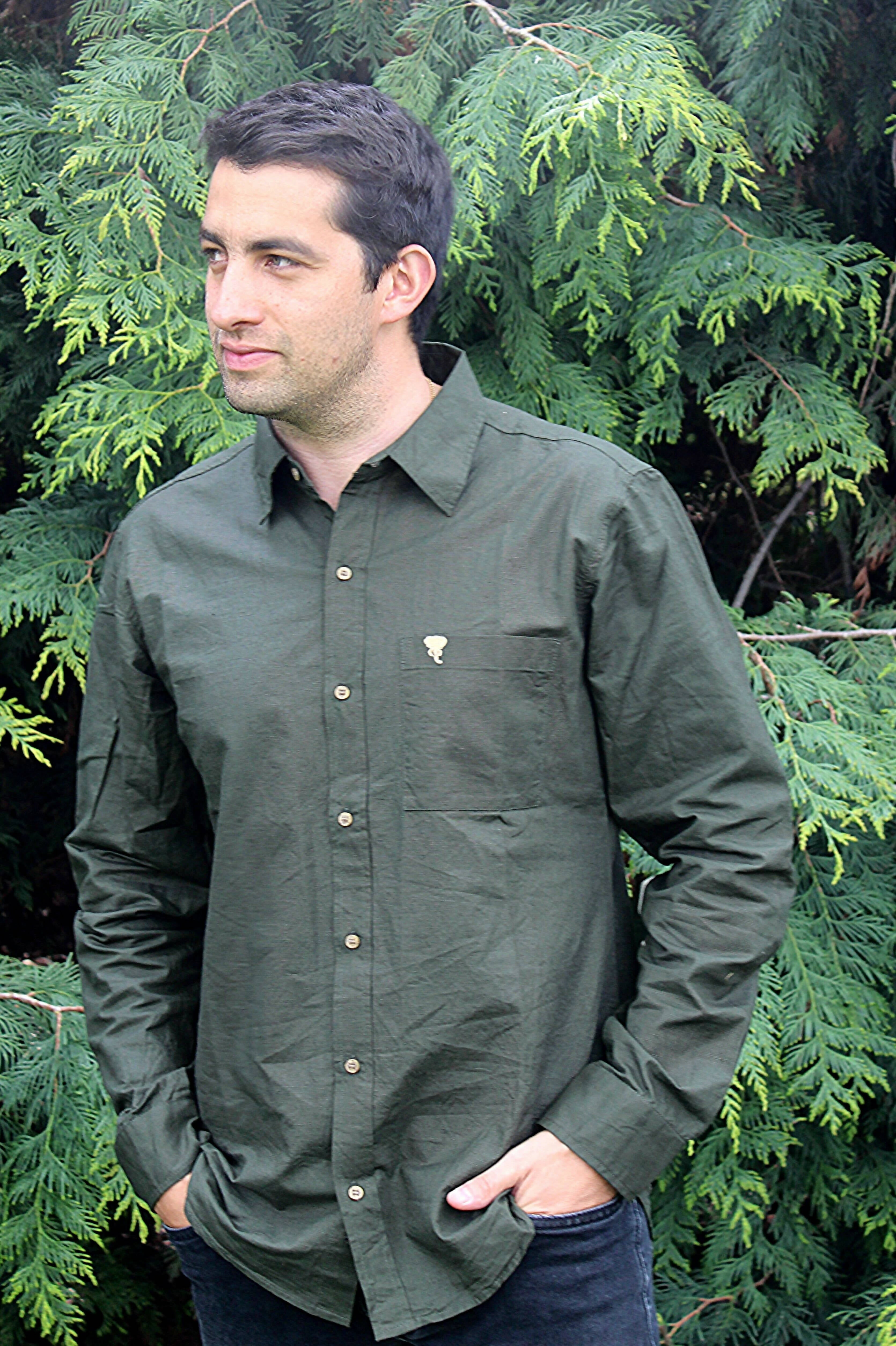 Camisa Kashan Verde Musgo Algodón de India y Lino