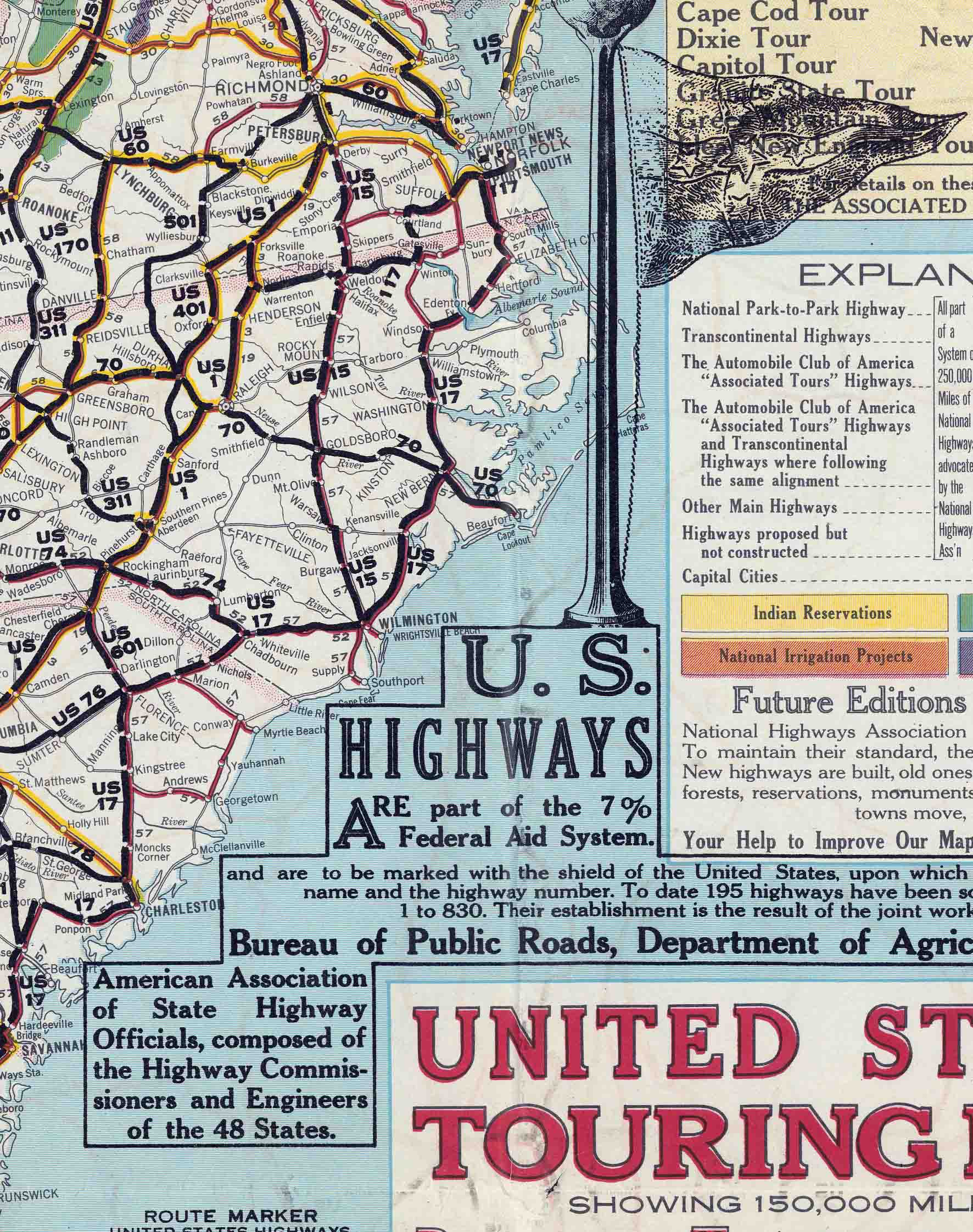 Mapa de Estados Unidos y sus Carreteras, 1926 - Lámina