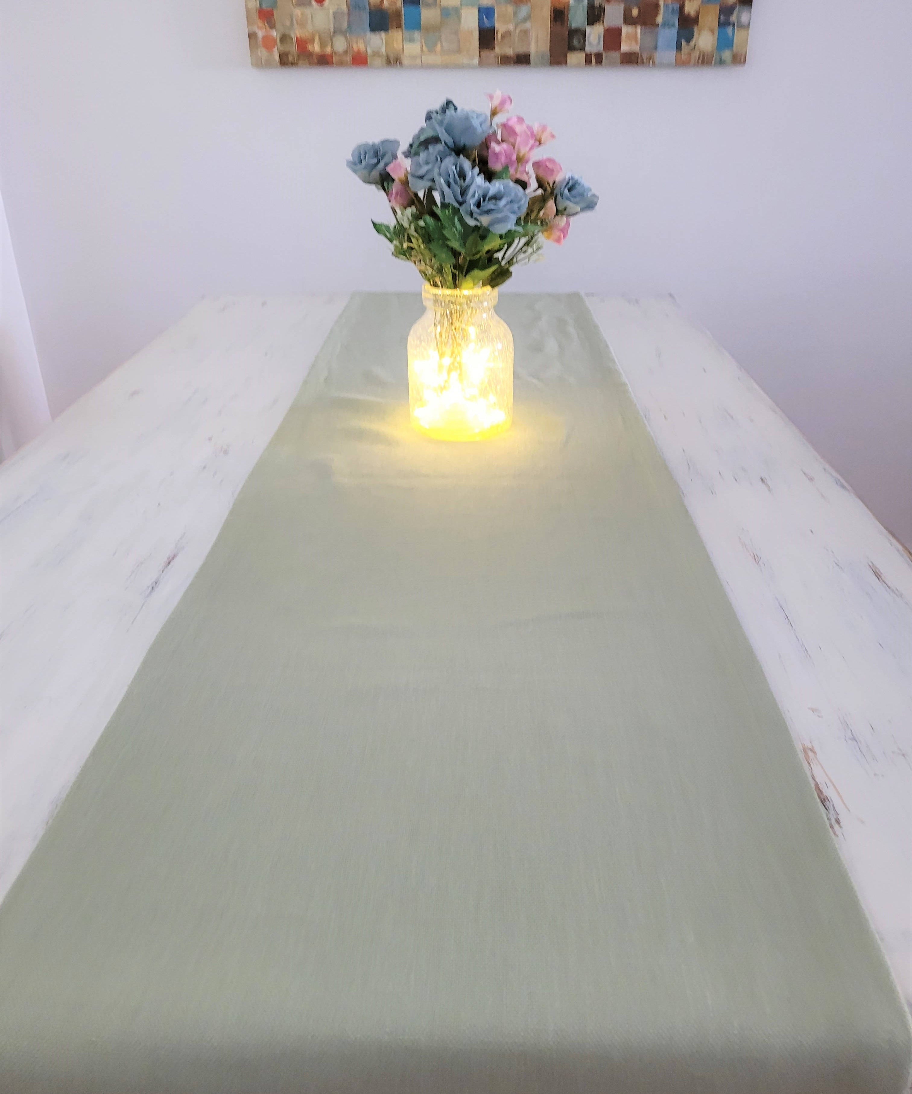 Camino de Mesa Verde Oliva de lino