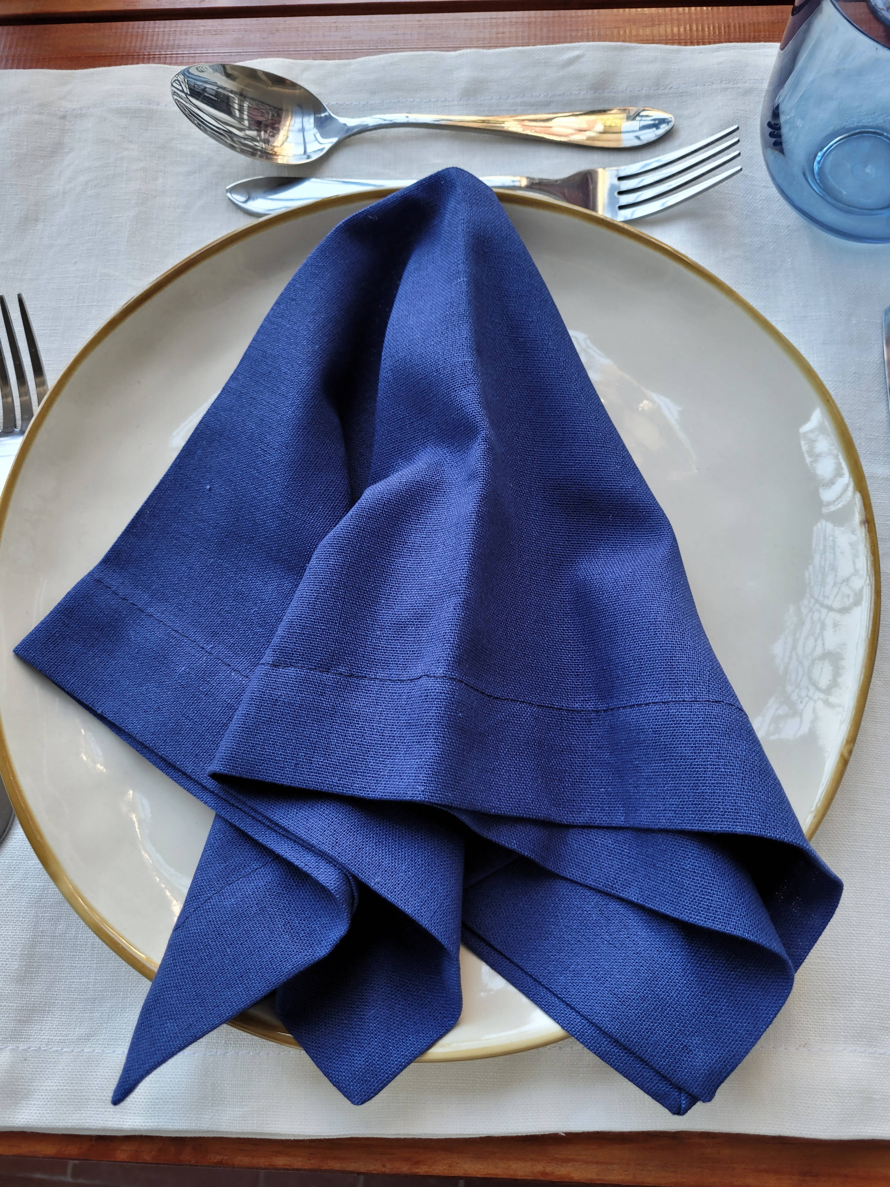 Servilletas lino algodon azul, pack de 4