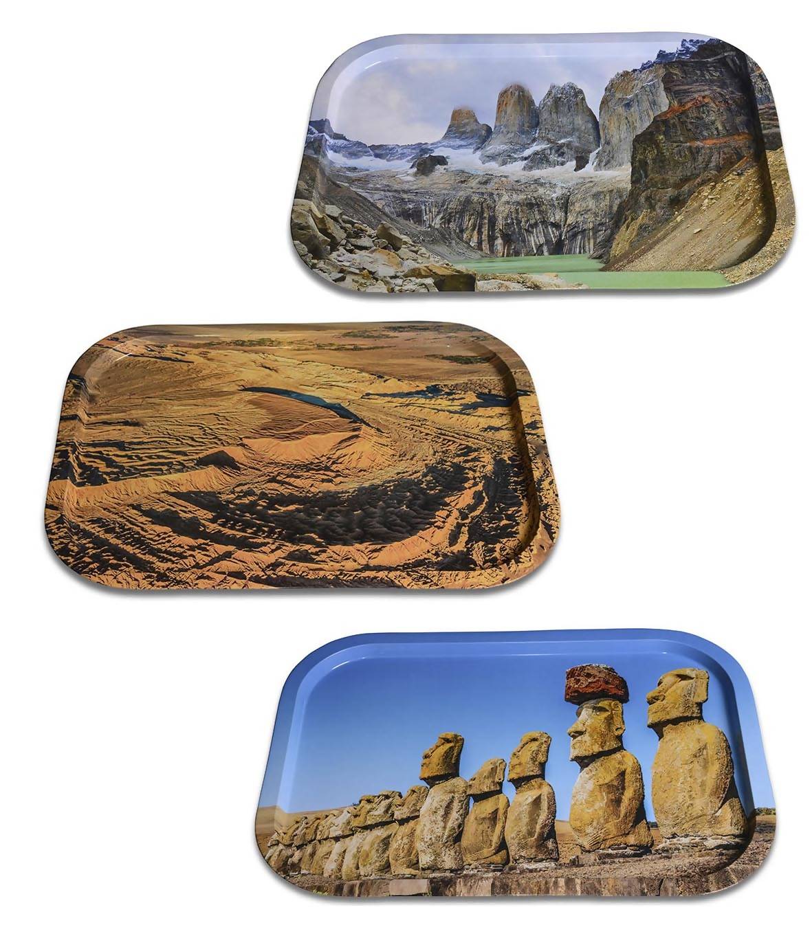 Set de 3 bandejas metálicas con fotografías de Chile n.1