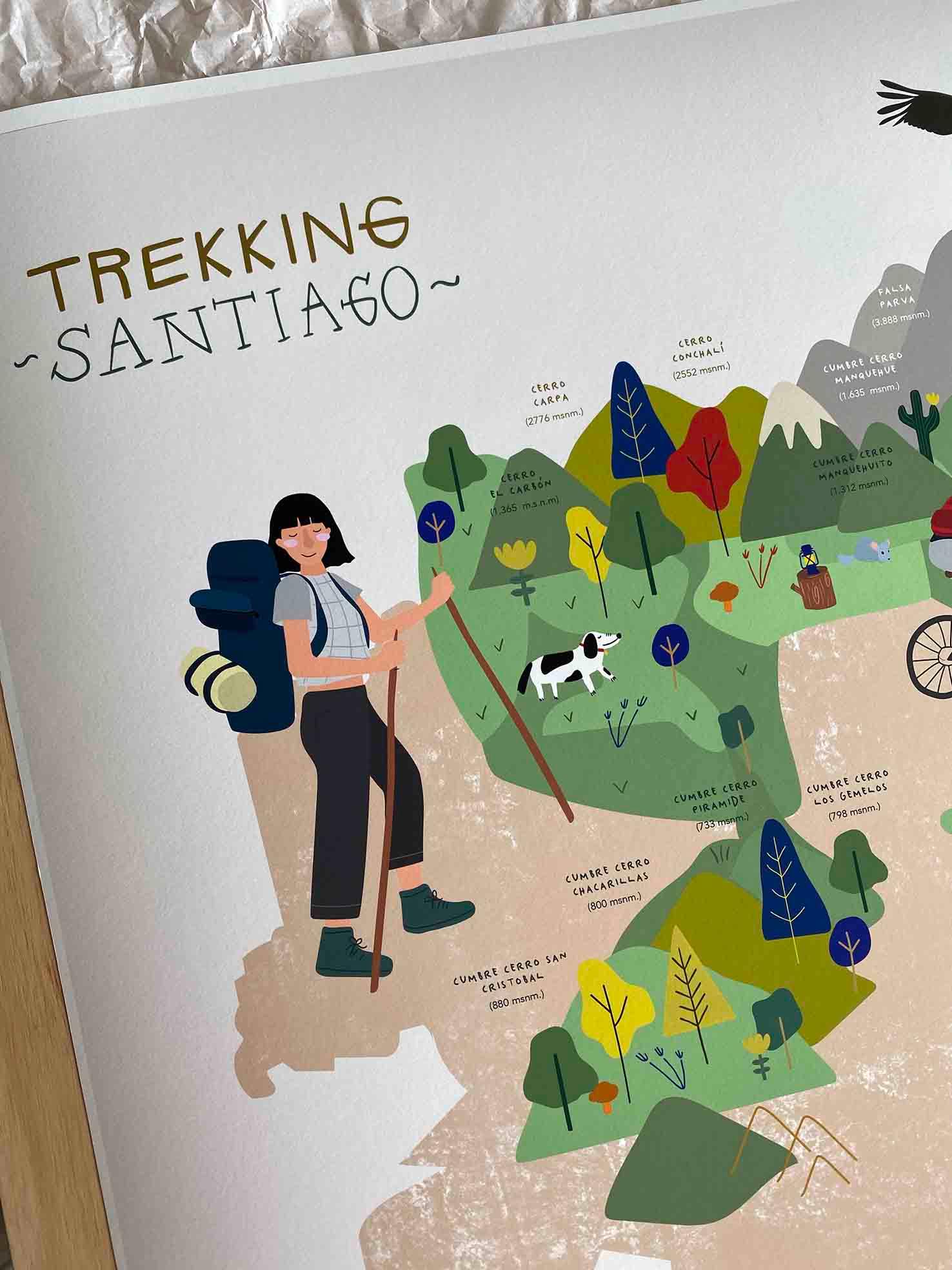 Mapa de Trekking en Santiago - Enmarcado - Mappin