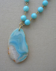 COLLAR LARGO ÁGATAS Y CUARZO CELESTE TURQUESA