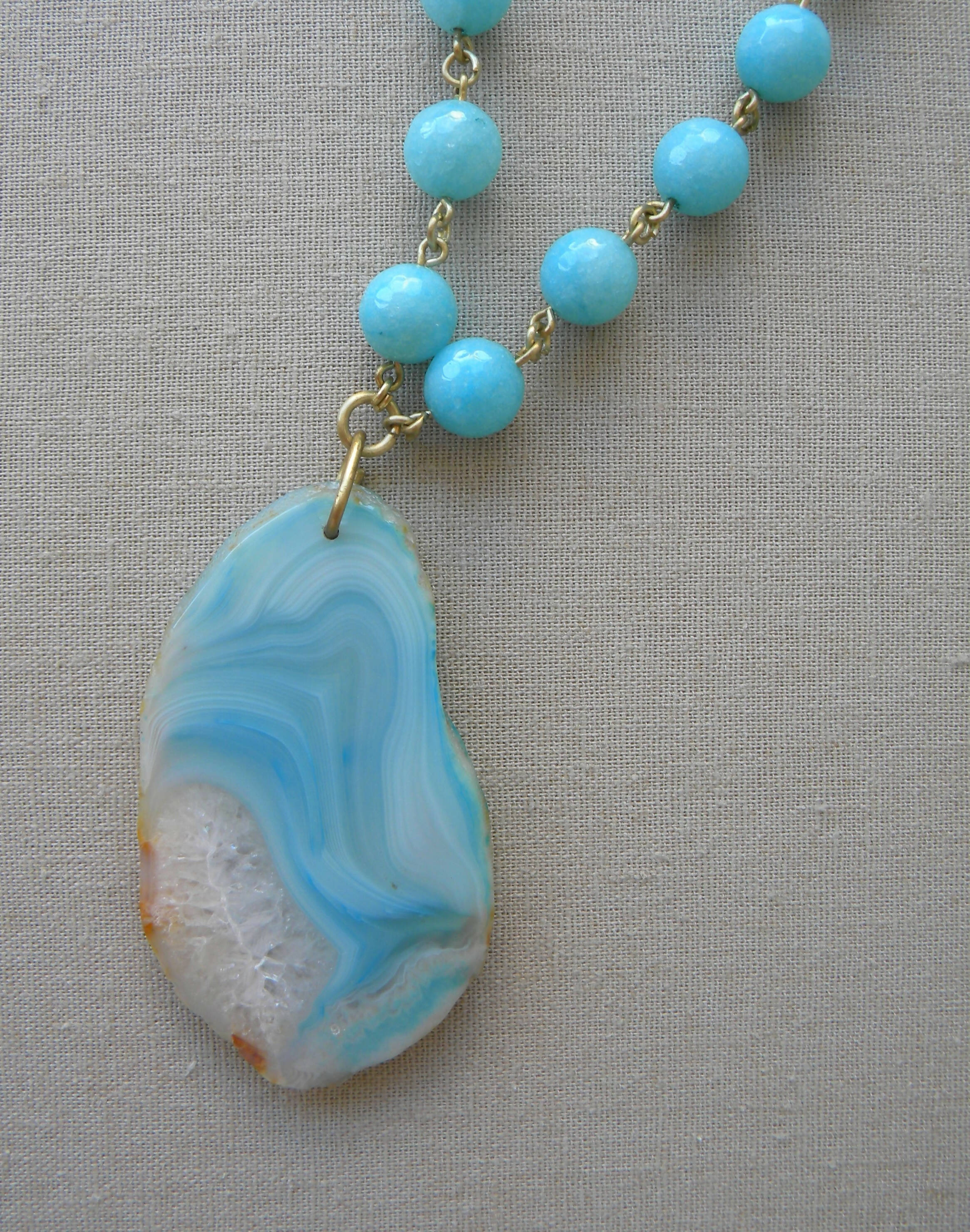 COLLAR LARGO ÁGATAS Y CUARZO CELESTE TURQUESA